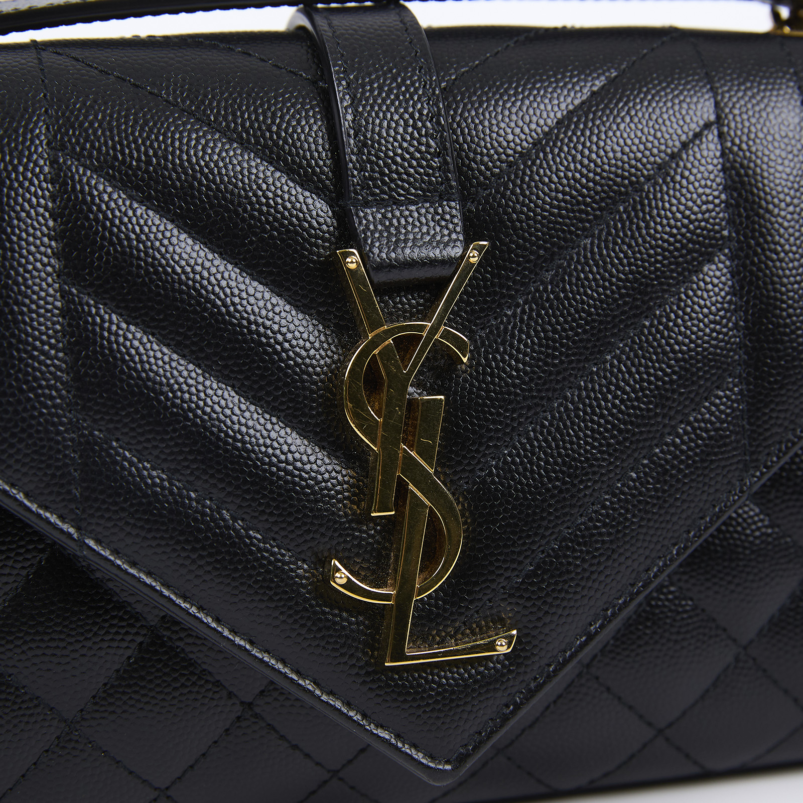 聖羅蘭 YSL SAINT LAURENT Envelope 粒面絎縫皮革 小型 信封袋 600195BOW91 黑縫線粒面壓紋皮革信封包 購買證明