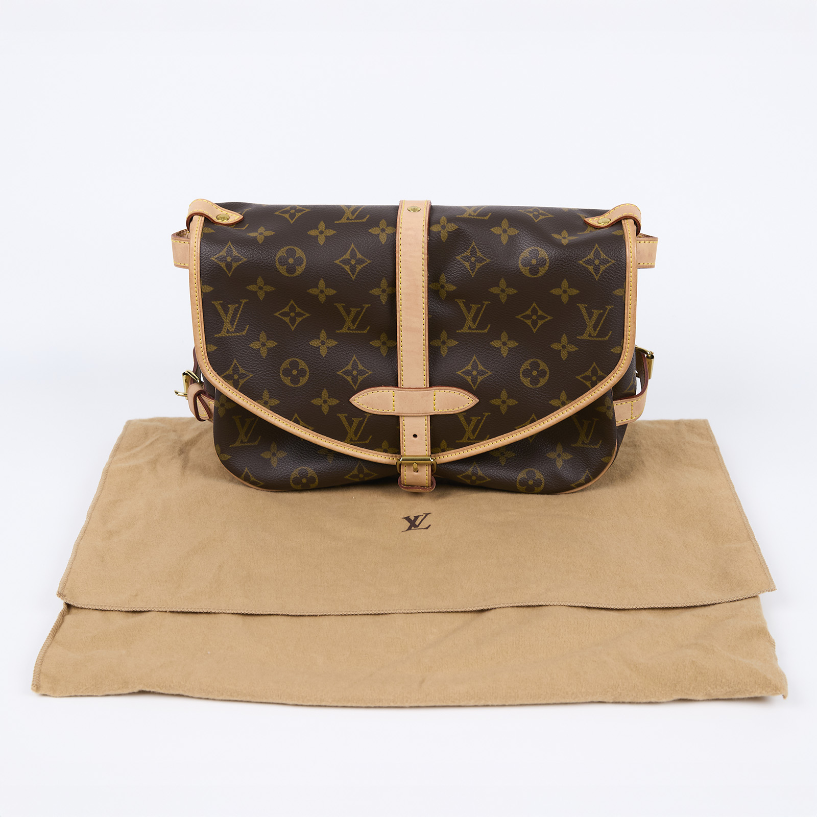 路易威登 LOUIS VUITTON Saumur 30 馬鞍包 M42256 棕原花馬鞍包 防塵袋