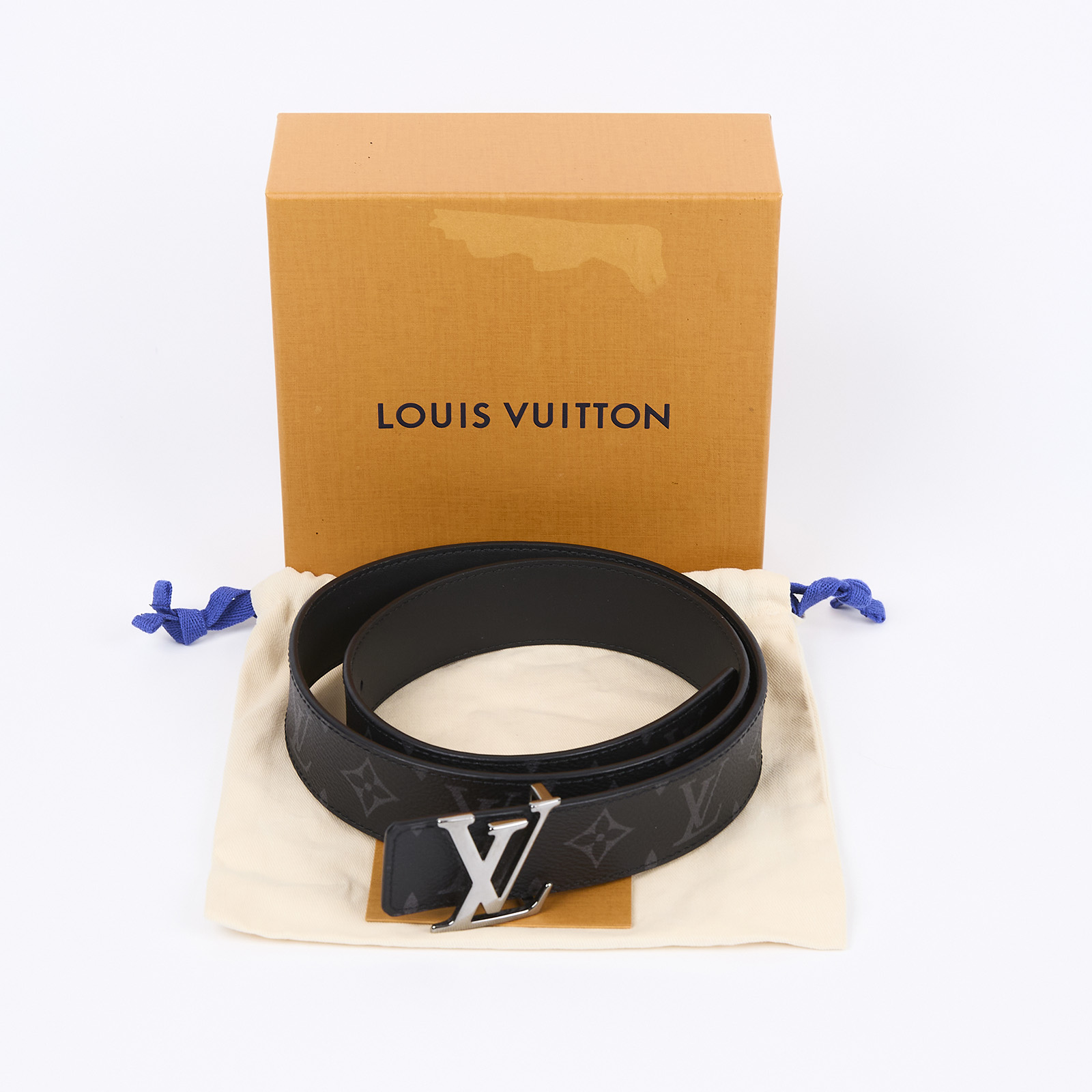 路易威登 LOUIS VUITTON LV Initiales 35毫米 皮帶 M0450V 黑原花銀LOGO腰帶 原廠盒子/防塵袋