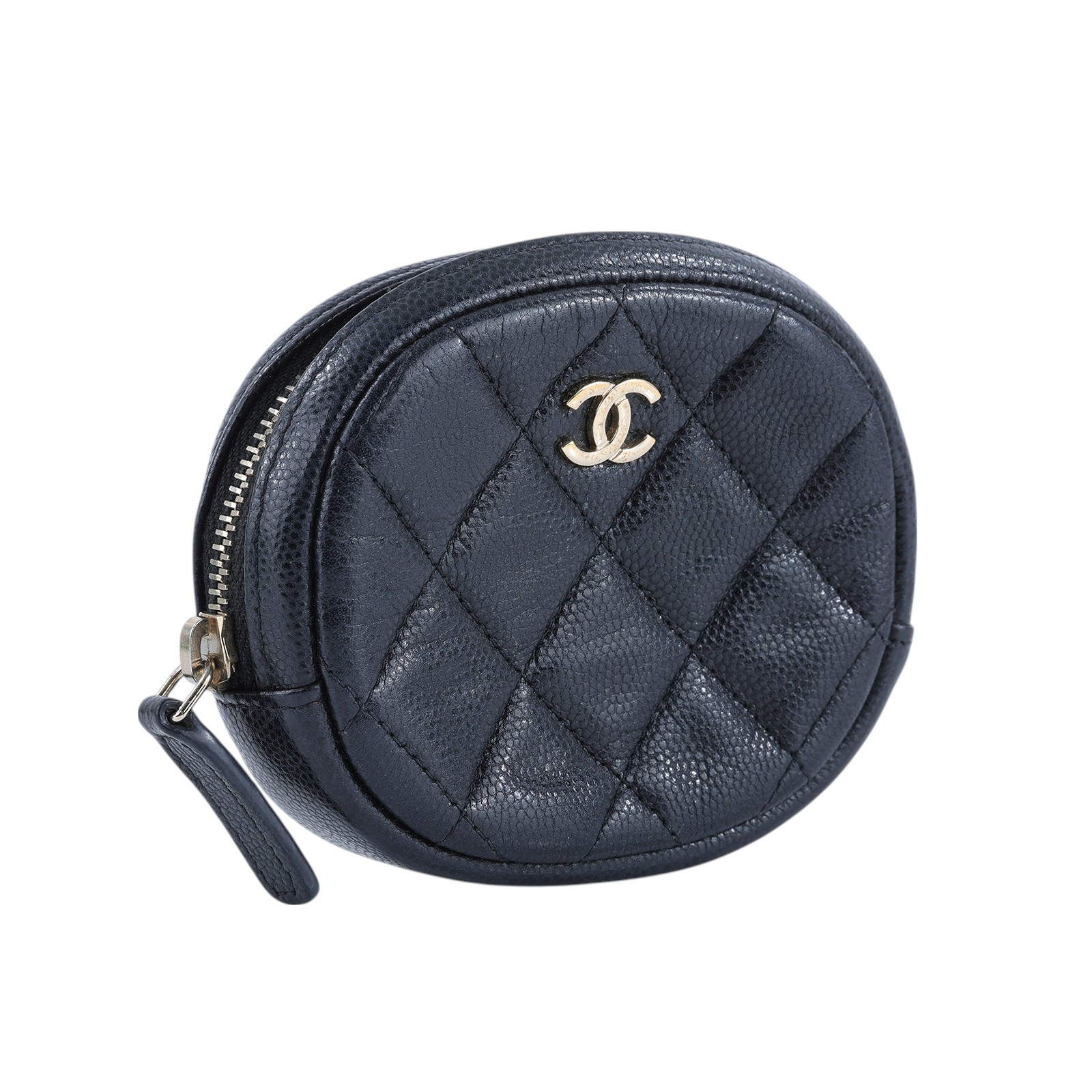 香奈兒 CHANEL CC logo 零錢包 A68995 28開荔枝牛金橢圓零錢包 無附屬品