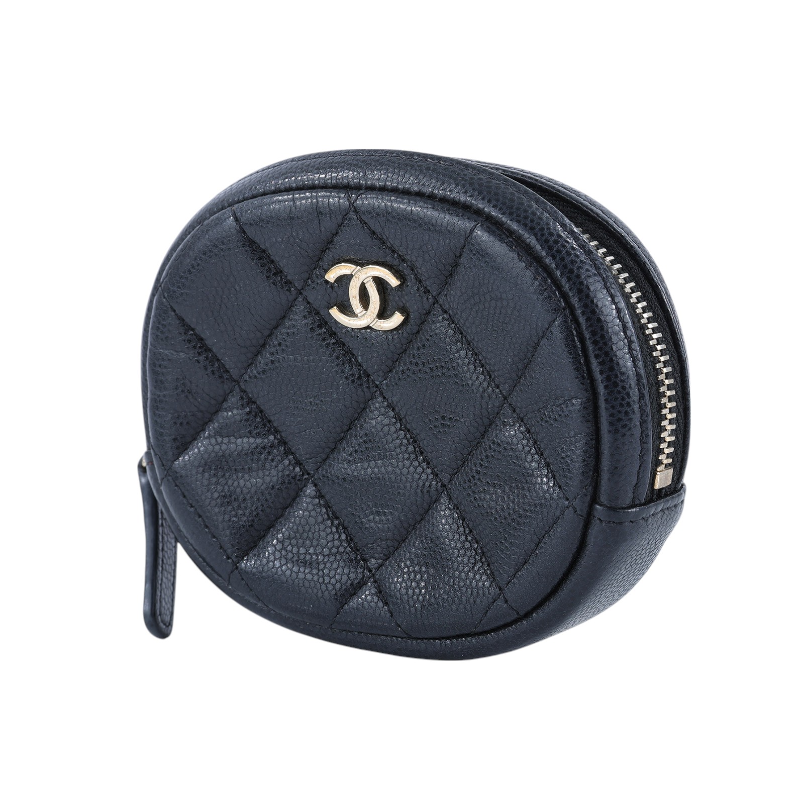香奈兒 CHANEL CC logo 零錢包 A68995 28開荔枝牛金橢圓零錢包 無附屬品