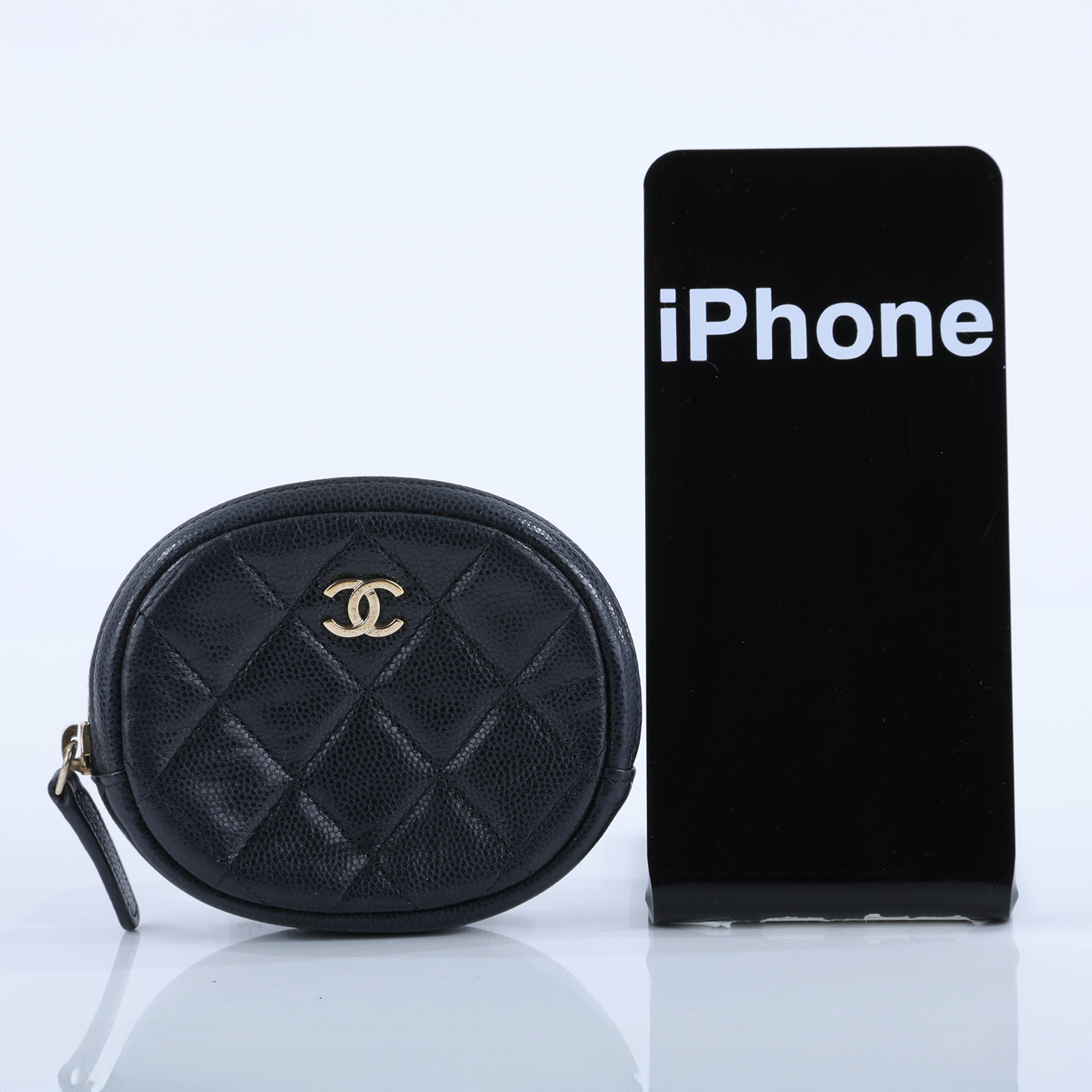 香奈兒 CHANEL CC logo 零錢包 A68995 28開荔枝牛金橢圓零錢包 無附屬品