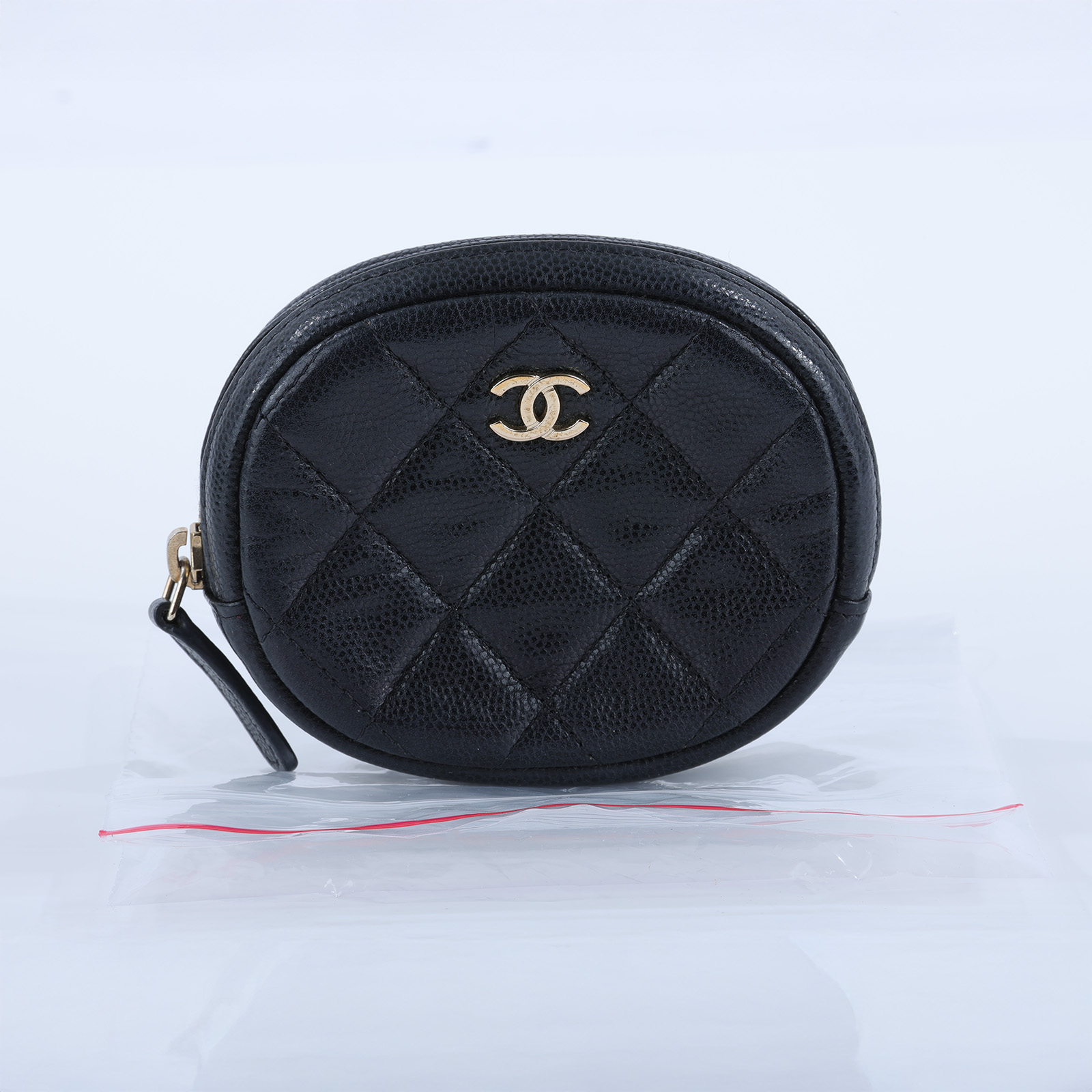 香奈兒 CHANEL CC logo 零錢包 A68995 28開荔枝牛金橢圓零錢包 無附屬品