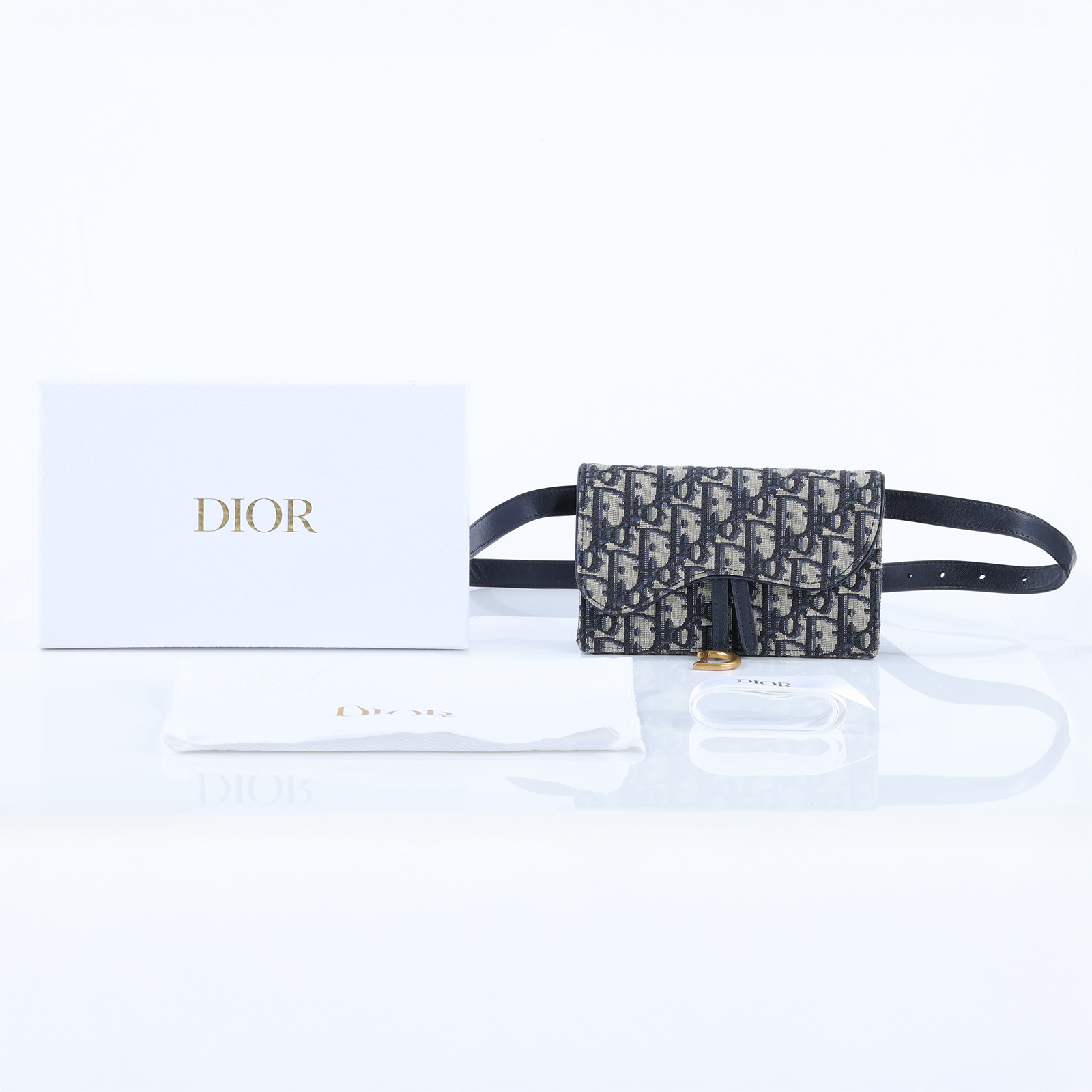 迪奧 CHRISTIAN DIOR Saddle 馬鞍 腰包 S5619CTZQ 藍緹花帆布 Saddle 腰包 原廠盒子/防塵袋