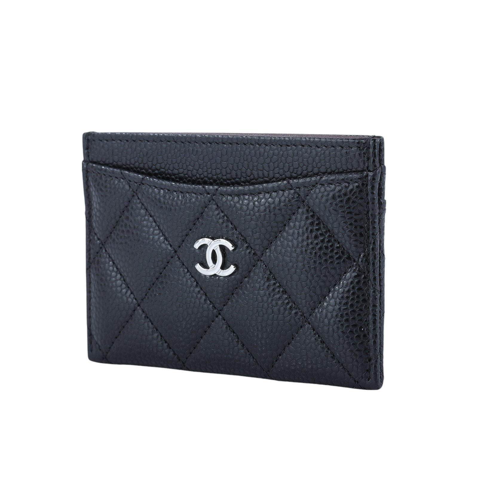 香奈兒 CHANEL CC LOGO 經典卡片夾 AP0213 黑銀荔枝名片夾 原廠盒子/防塵袋
