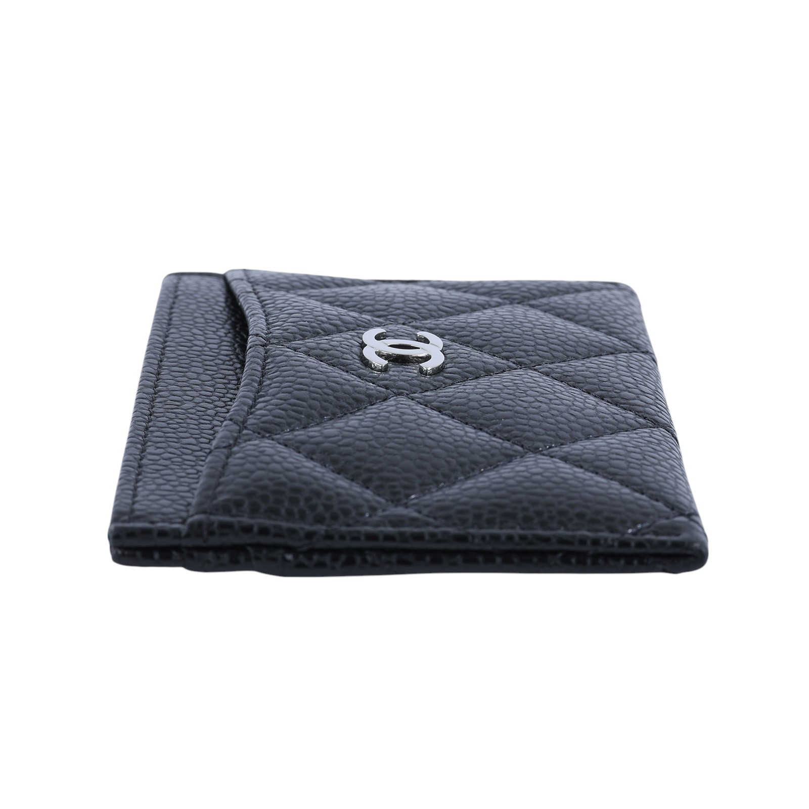 香奈兒 CHANEL CC LOGO 經典卡片夾 AP0213 黑銀荔枝名片夾 原廠盒子/防塵袋