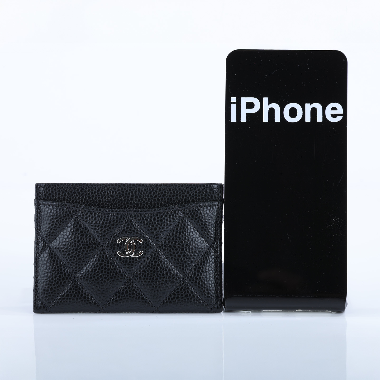 香奈兒 CHANEL CC LOGO 經典卡片夾 AP0213 黑銀荔枝名片夾 原廠盒子/防塵袋