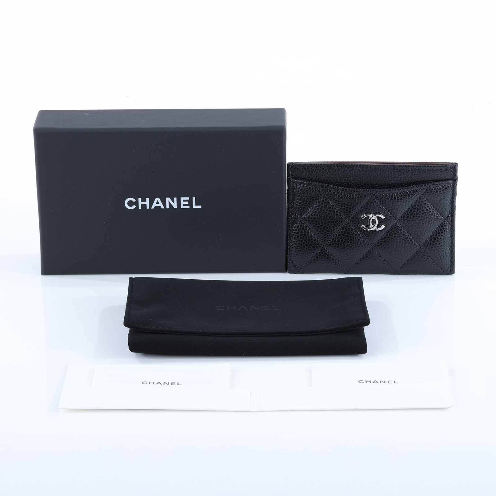 香奈兒 CHANEL CC LOGO 經典卡片夾 AP0213 黑銀荔枝名片夾 原廠盒子/防塵袋