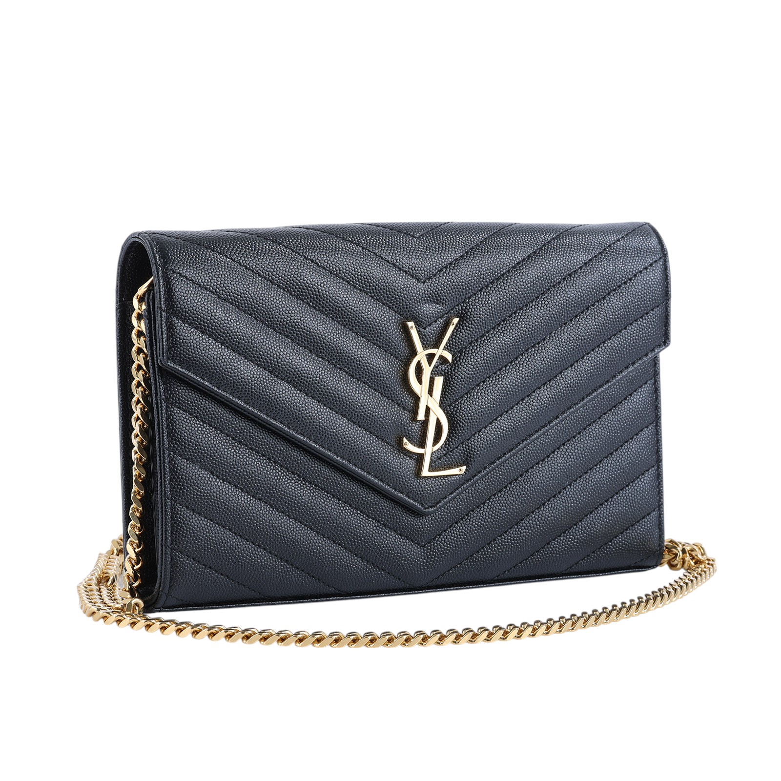 聖羅蘭 YSL SAINT LAURENT Cassandre 經典粒面皮革 鏈條 錢包 377828BOW01  原廠盒子/防塵袋