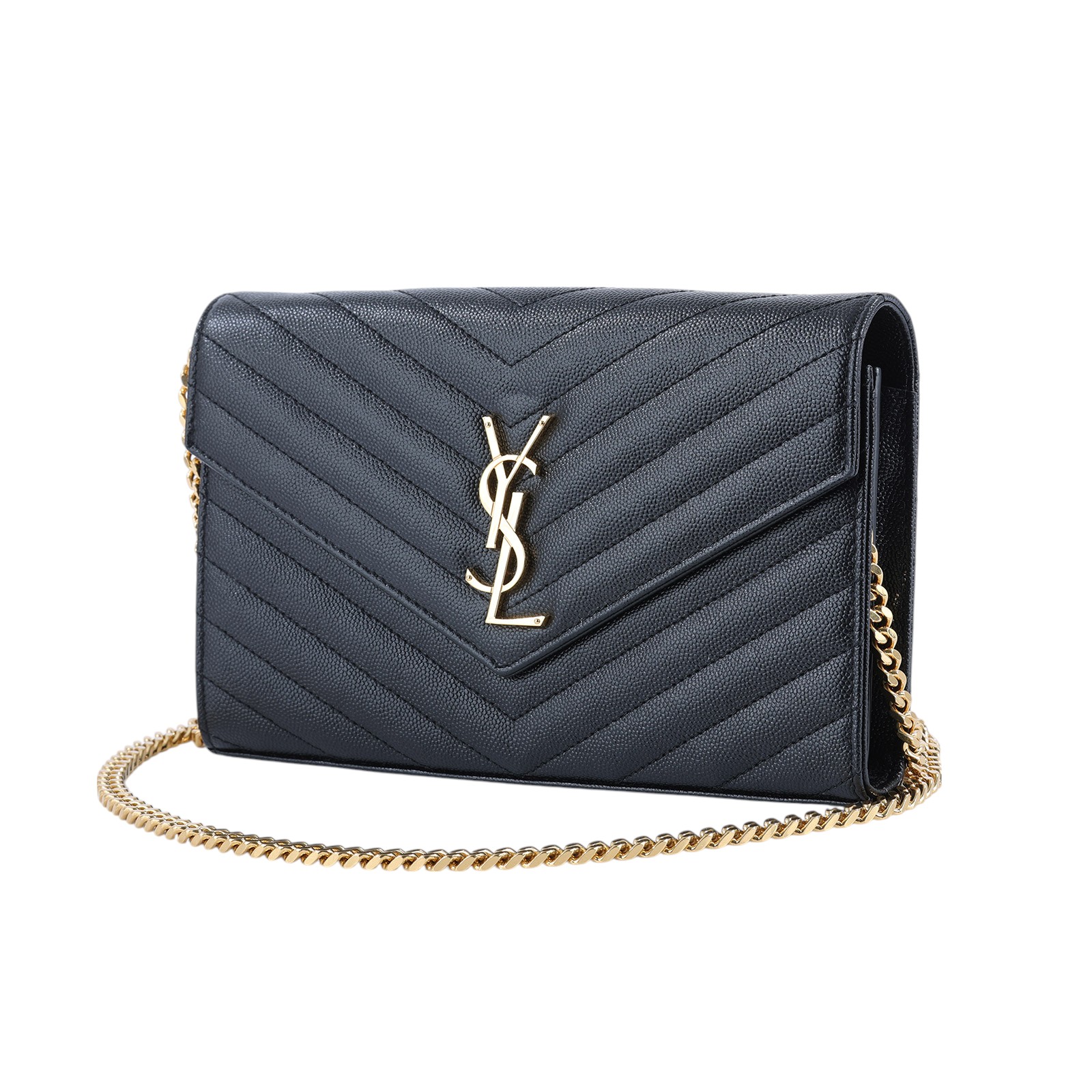 聖羅蘭 YSL SAINT LAURENT Cassandre 經典粒面皮革 鏈條 錢包 377828BOW01  原廠盒子/防塵袋
