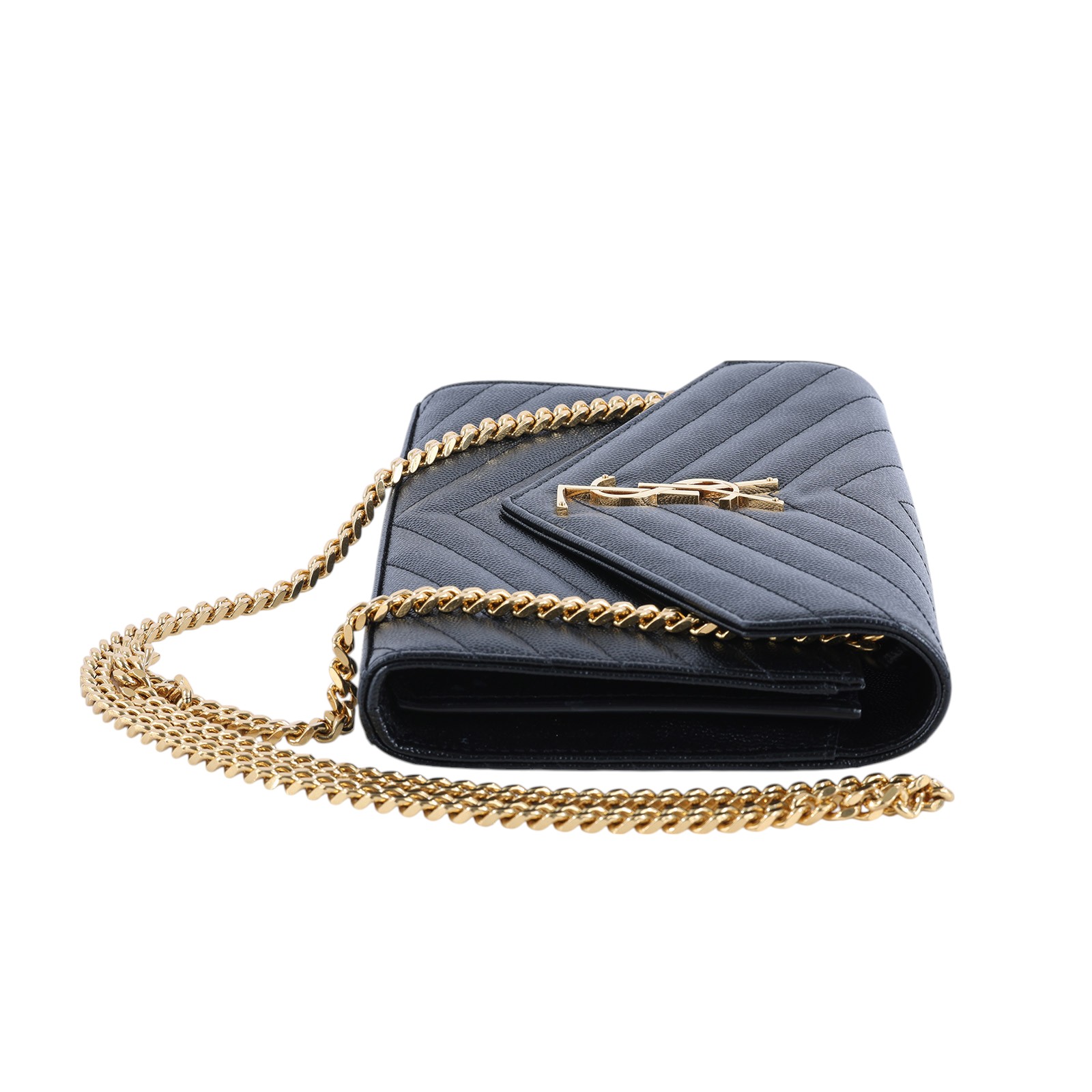 聖羅蘭 YSL SAINT LAURENT Cassandre 經典粒面皮革 鏈條 錢包 377828BOW01  原廠盒子/防塵袋