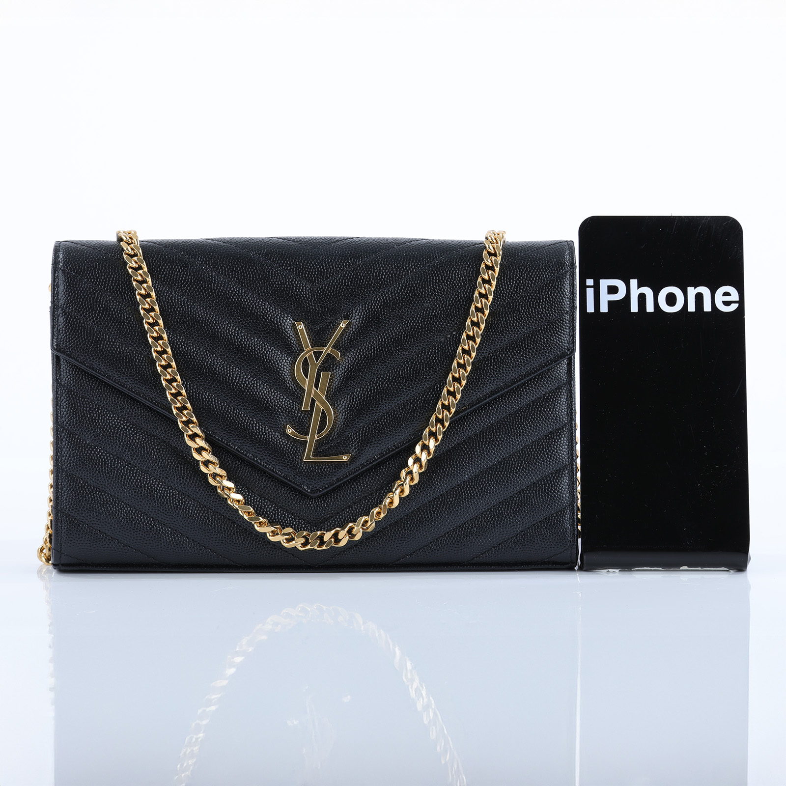 聖羅蘭 YSL SAINT LAURENT Cassandre 經典粒面皮革 鏈條 錢包 377828BOW01  原廠盒子/防塵袋