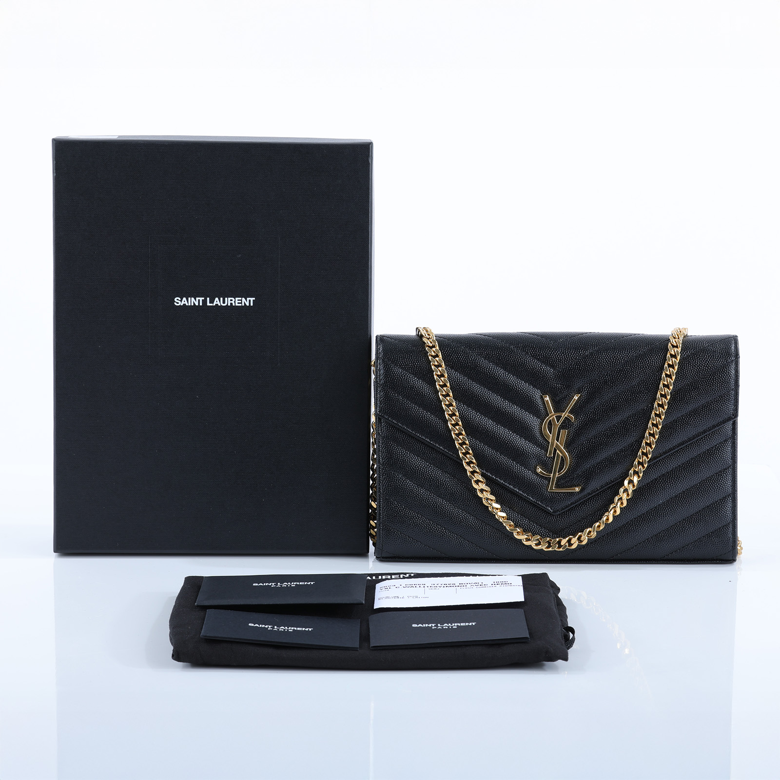 聖羅蘭 YSL SAINT LAURENT Cassandre 經典粒面皮革 鏈條 錢包 377828BOW01  原廠盒子/防塵袋