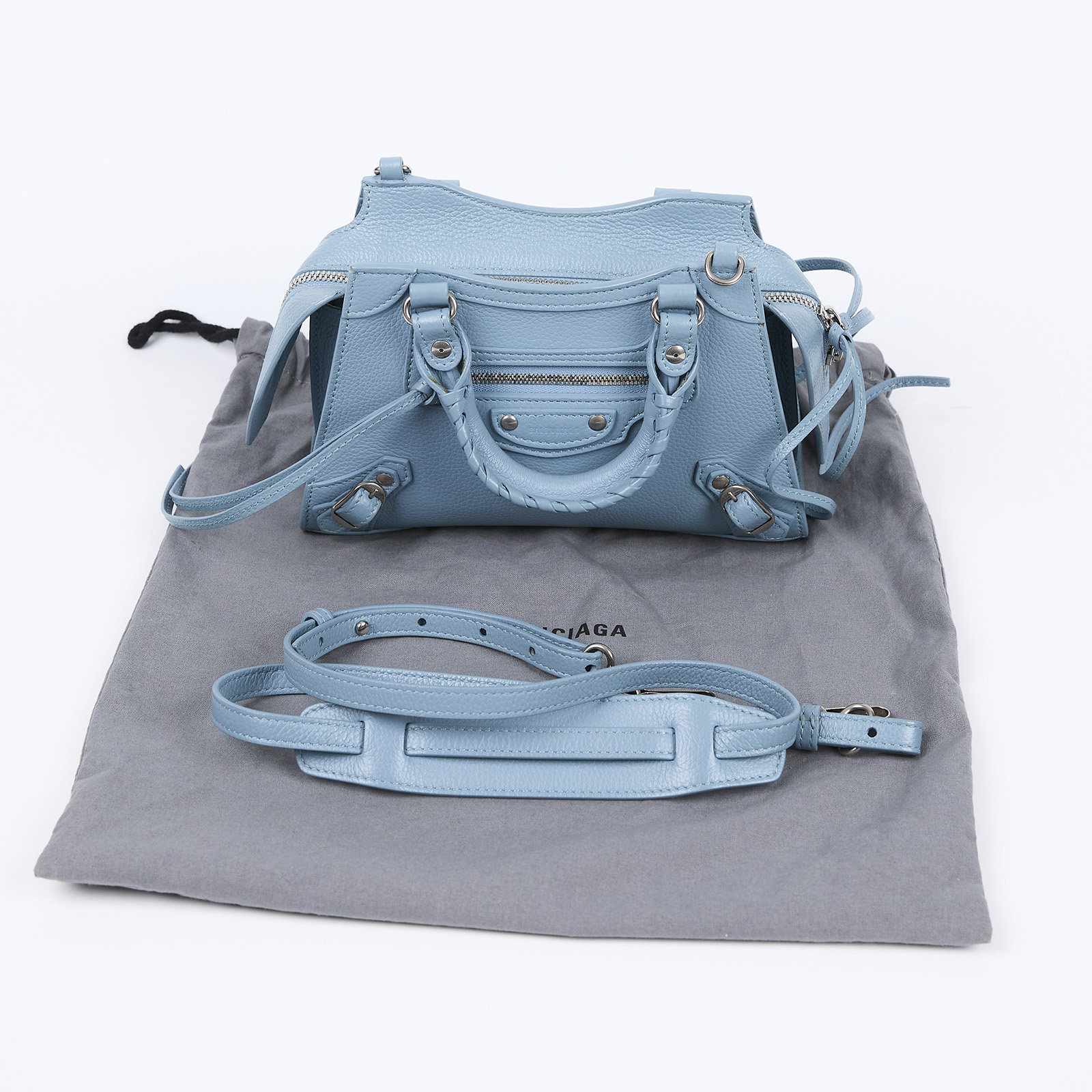 巴黎世家 BALENCIAGA Neo Calassic 迷你 機車包 63852415Y4Y 藍Neo City 牛皮迷你機車包 防塵袋