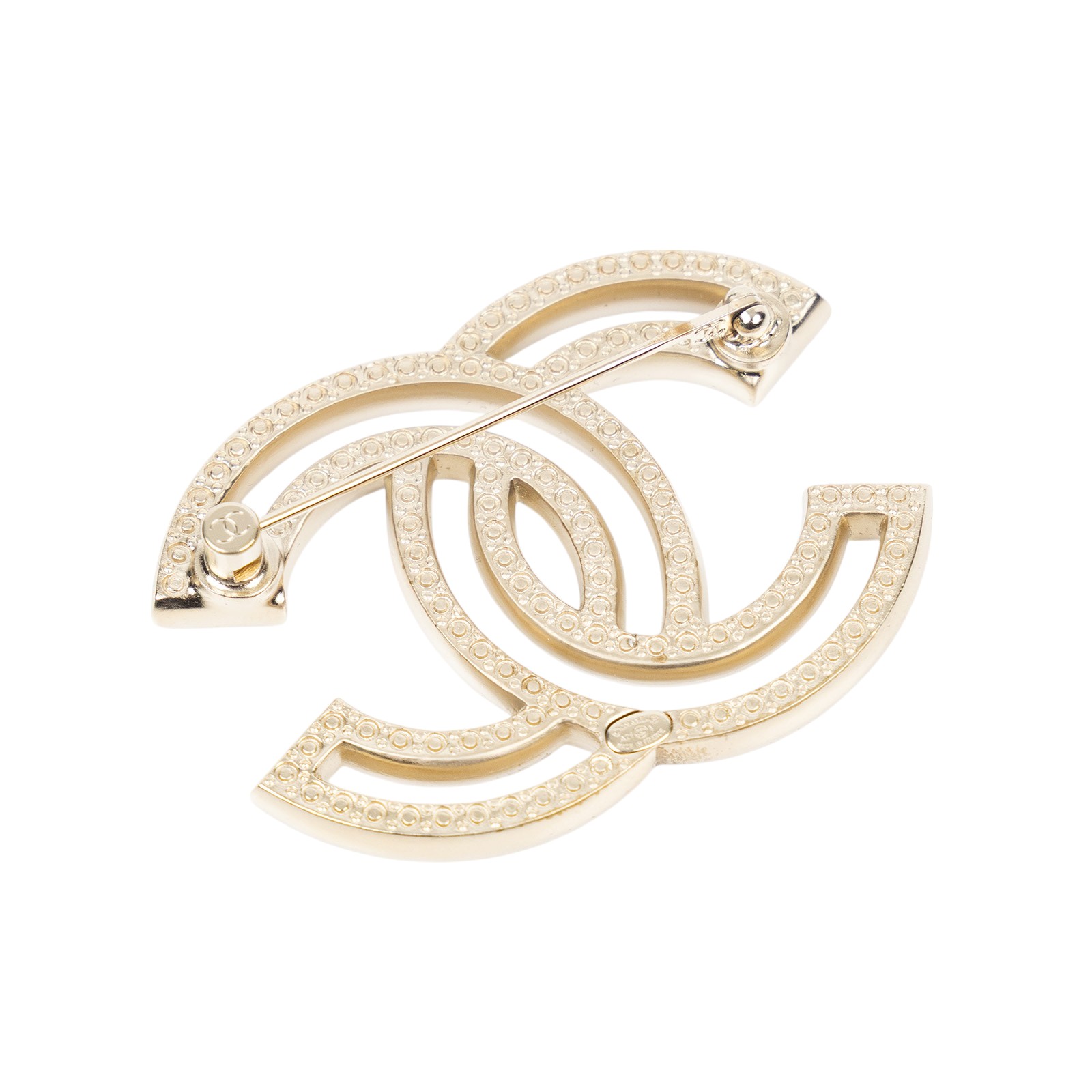 香奈兒 CHANEL 胸針 飾品 A21 V 淡金色水鑽LOGO胸針 無附屬品