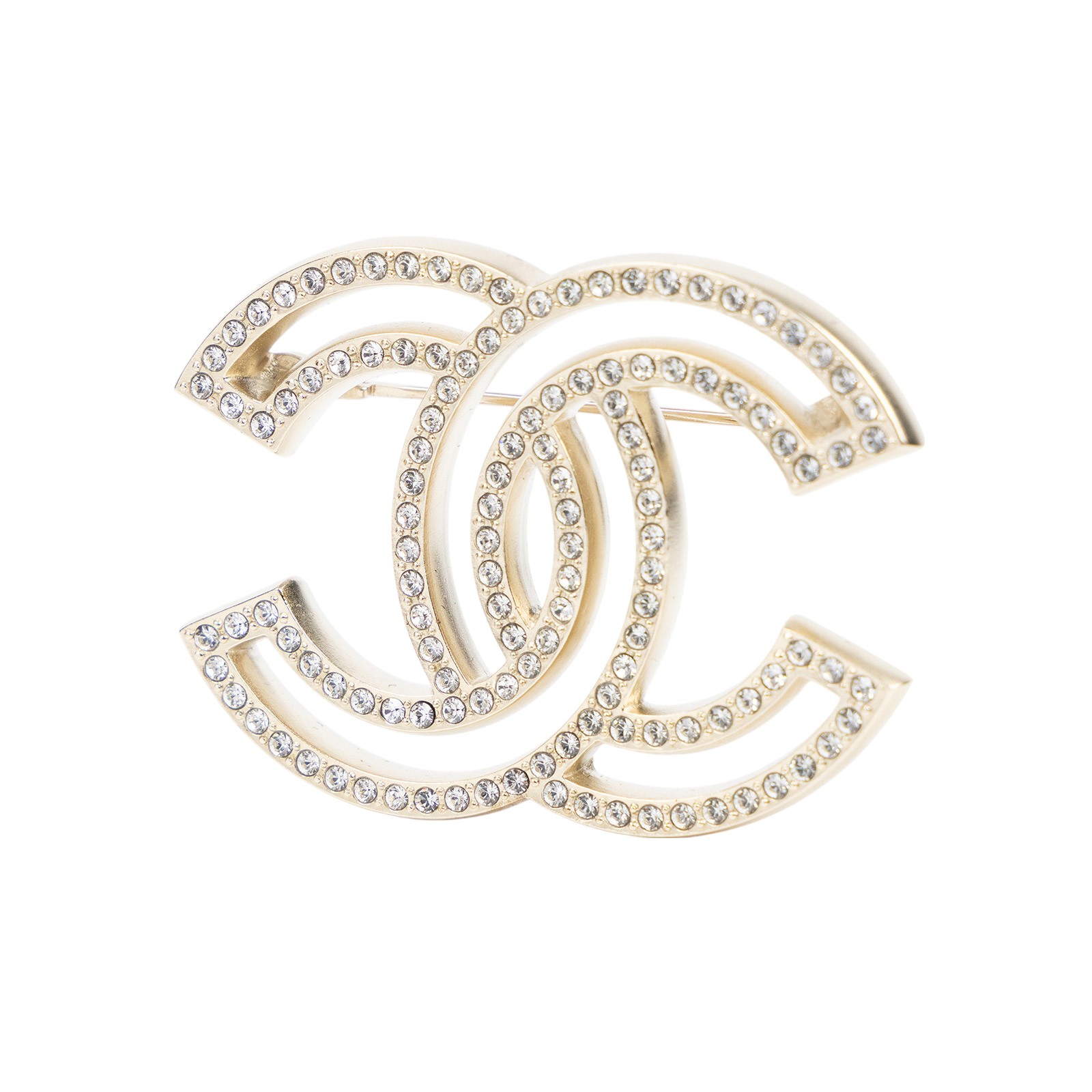 香奈兒 CHANEL 胸針 飾品 A21 V 淡金色水鑽LOGO胸針 無附屬品