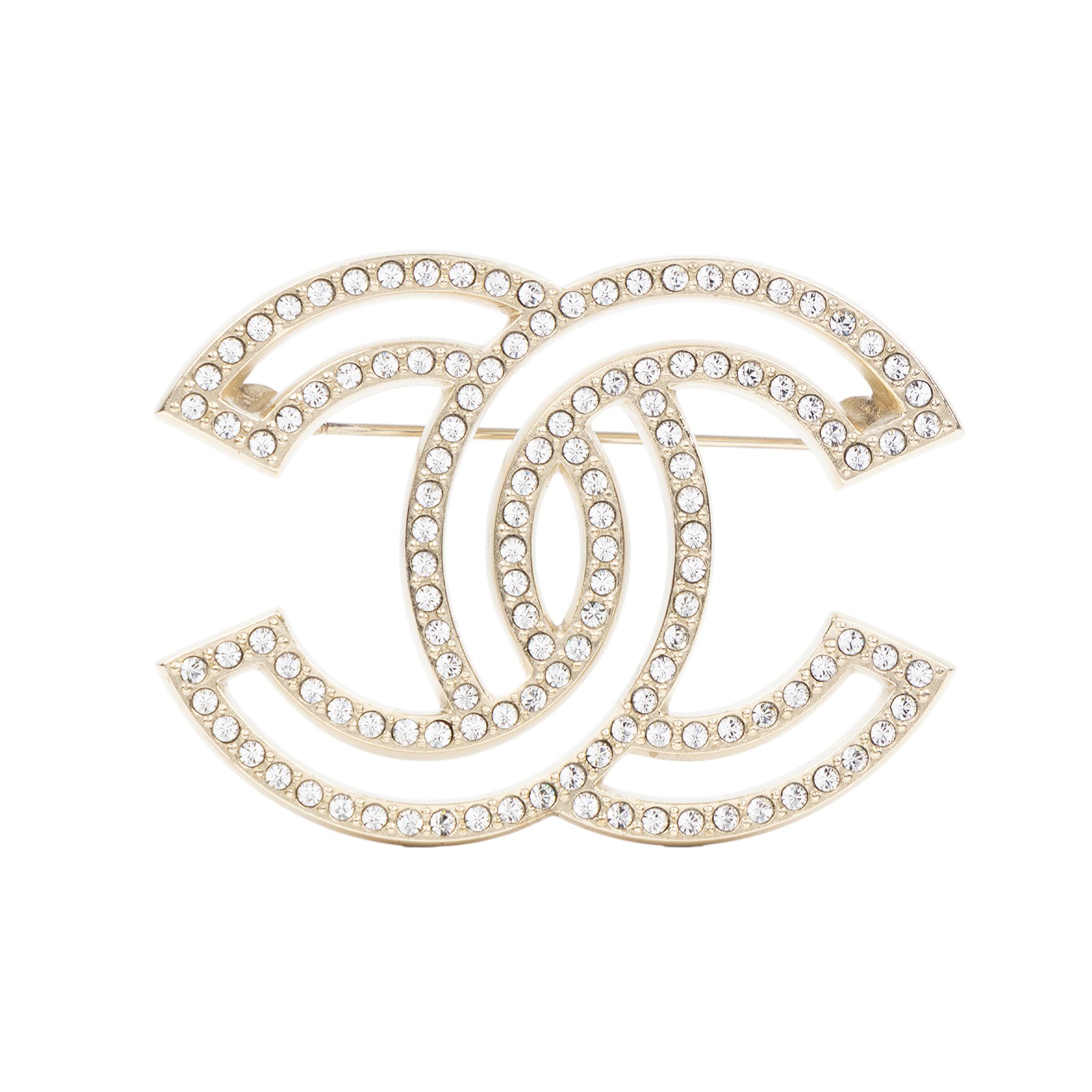 香奈兒 CHANEL 胸針 飾品 A21 V 淡金色水鑽LOGO胸針 無附屬品