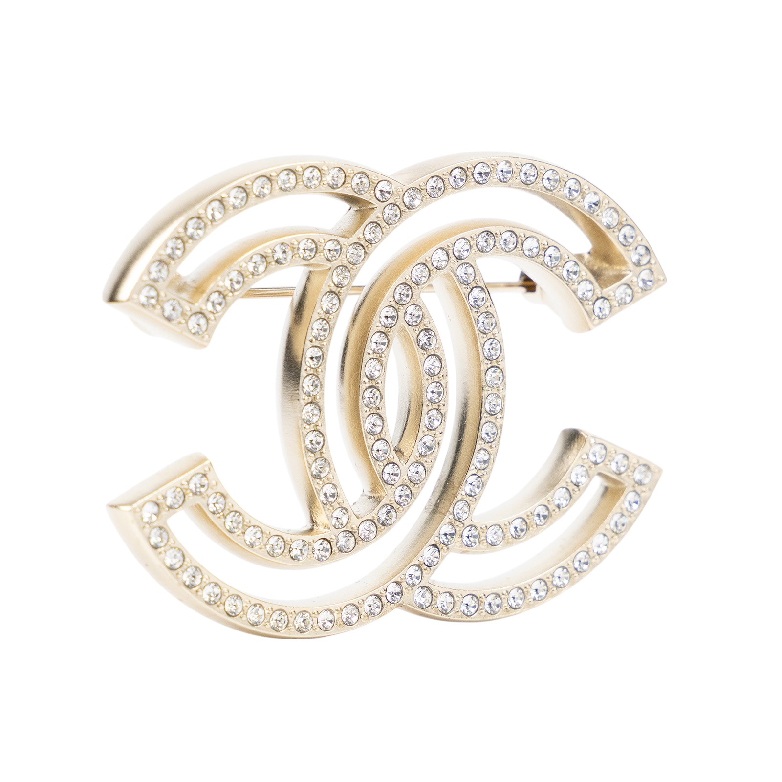 香奈兒 CHANEL 胸針 飾品 A21 V 淡金色水鑽LOGO胸針 無附屬品