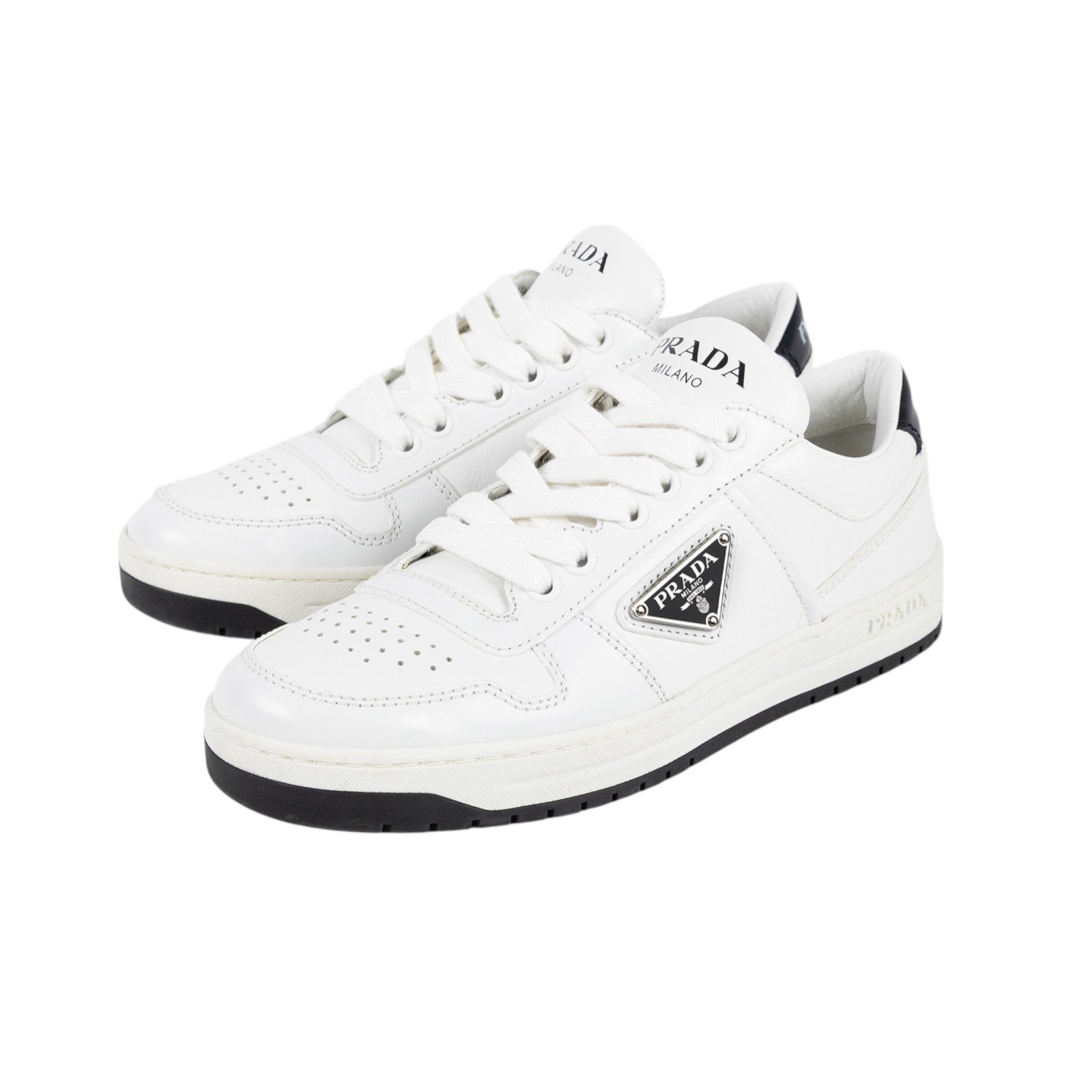 普拉達 PRADA Downtown 通花皮革 運動鞋 1E792M_3LKG_37 白運動鞋 原廠盒子/購買證明