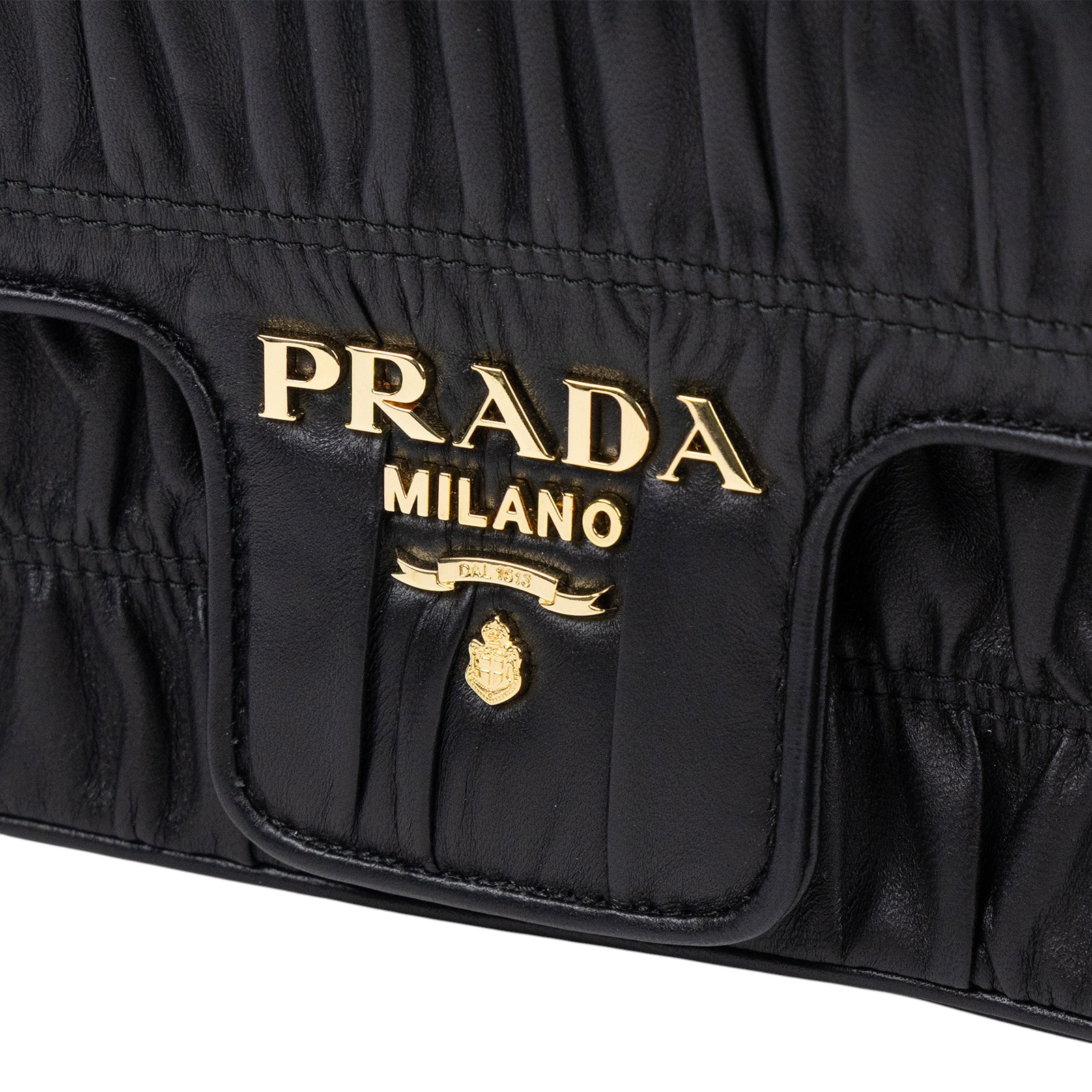 普拉達 PRADA Gaufre 肩背 口蓋包 1BD235_2B25 黑抓皺鍊包 防塵袋/保證卡