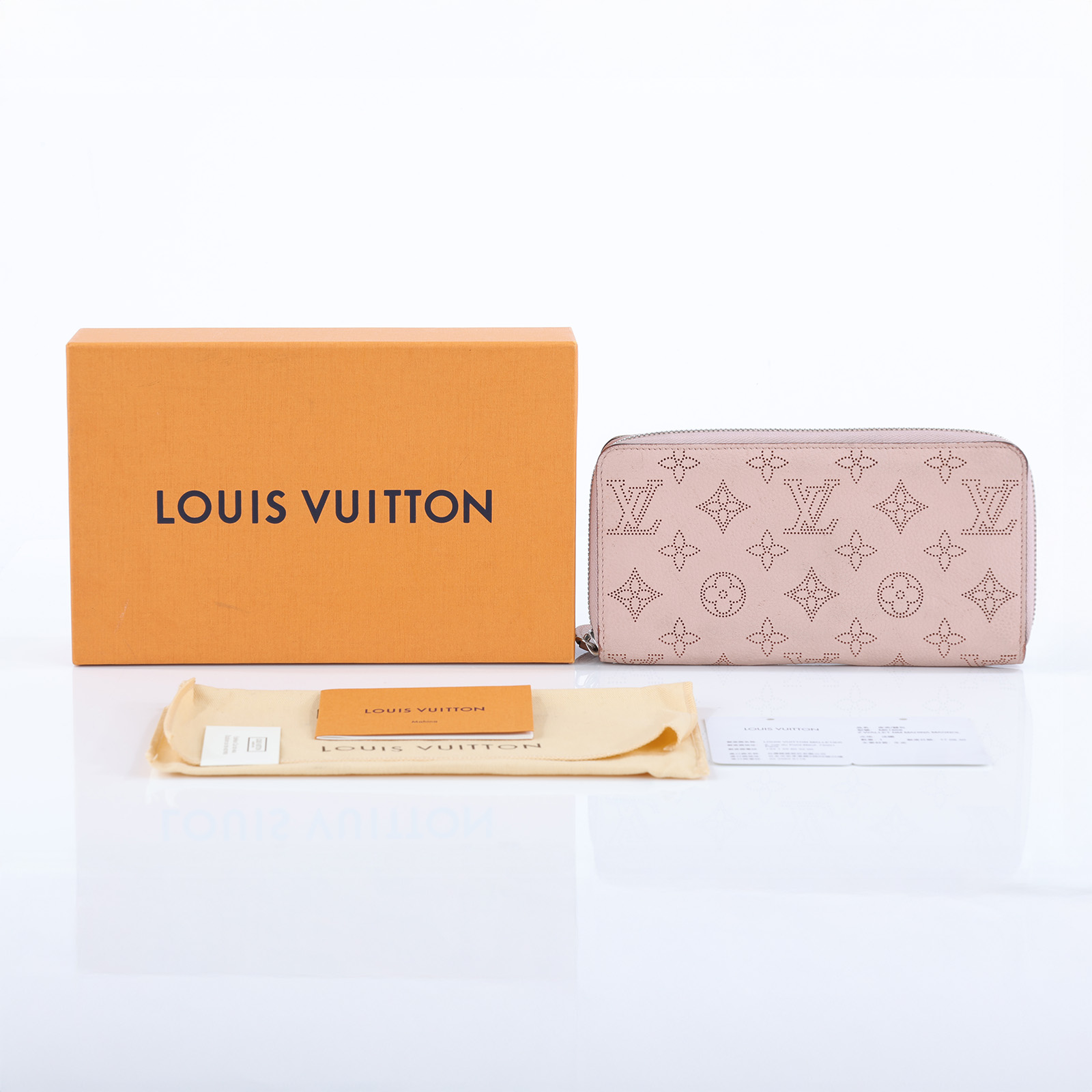 路易威登 LOUIS VUITTON 拉鏈錢包 小牛皮 粉紅色 M61868 粉紅色原花牛皮拉鍊長夾 防塵袋/原廠盒子