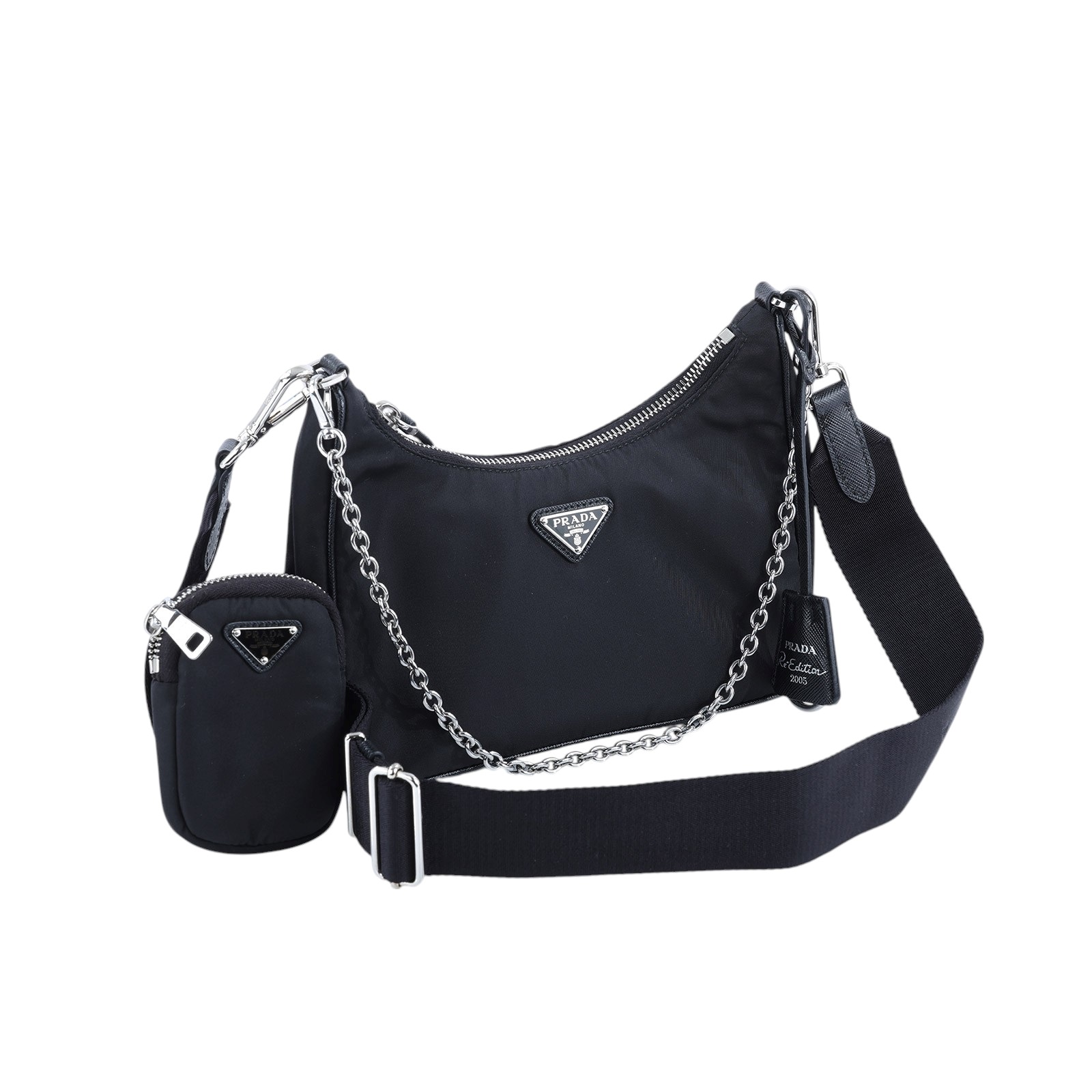 普拉達 PRADA Re-Edition 2005 Re-Nylon 手袋 1BH204_R064 黑色尼龍三合一 防塵袋/購買證明/背帶/內袋/鍊帶