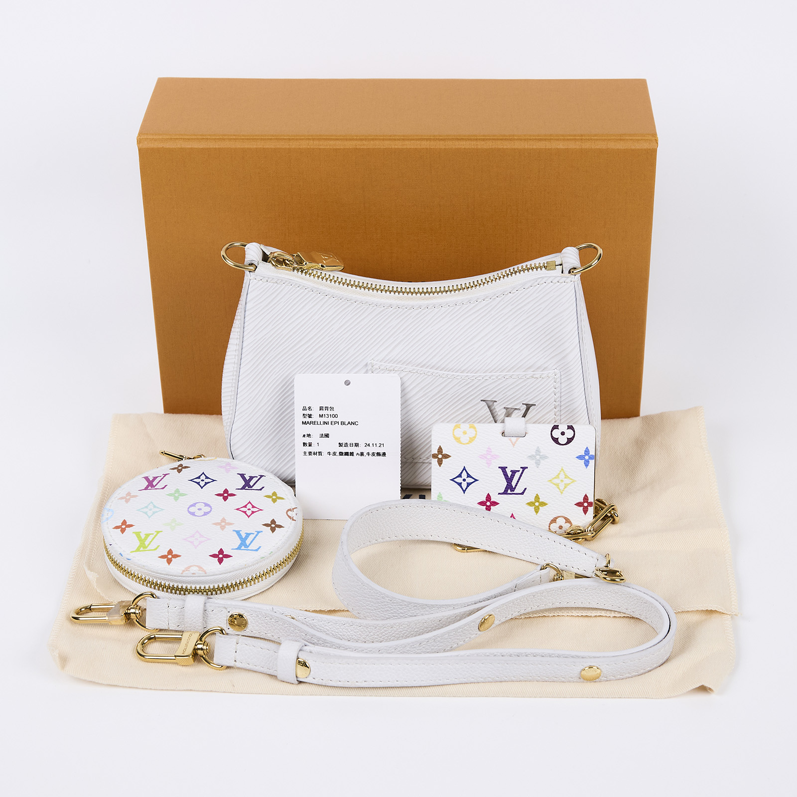 路易威登 LOUIS VUITTON LV x TM 村上隆聯名 Marellini 手提包 白色 M13100 晶片款  原廠盒子/防塵袋