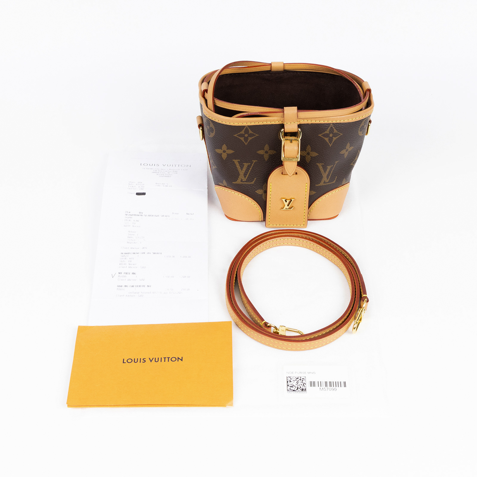 路易威登 LOUIS VUITTON Noé Purse 束口水桶包 M57099 晶片款 原花迷你小水桶 購買證明影本