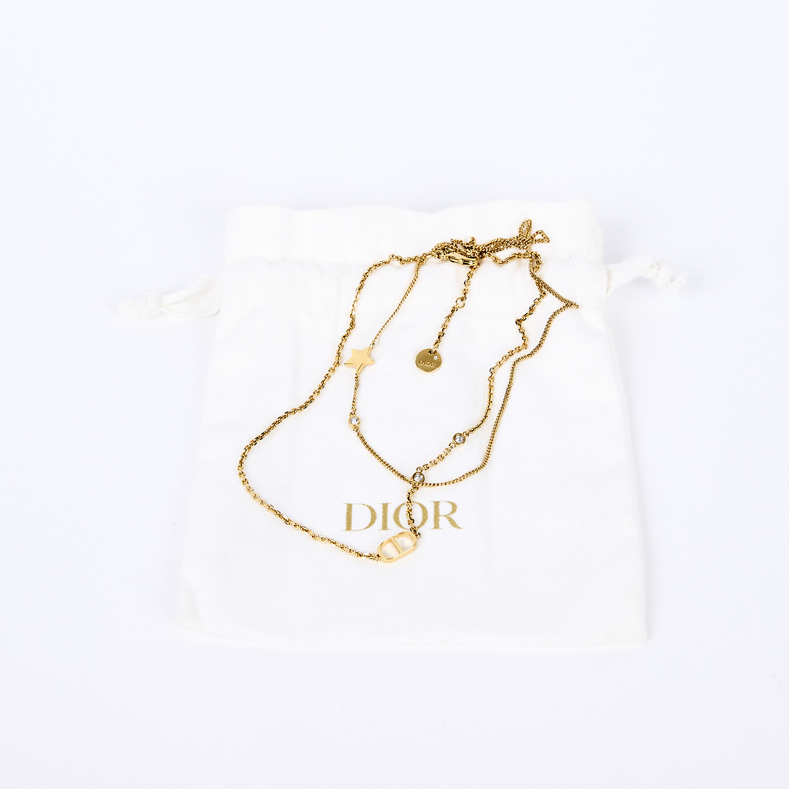 迪奧 CHRISTIAN DIOR Petit CD 雙項鍊 N1155PMTCY 金色星星雙鍊水鑽項鍊 防塵袋