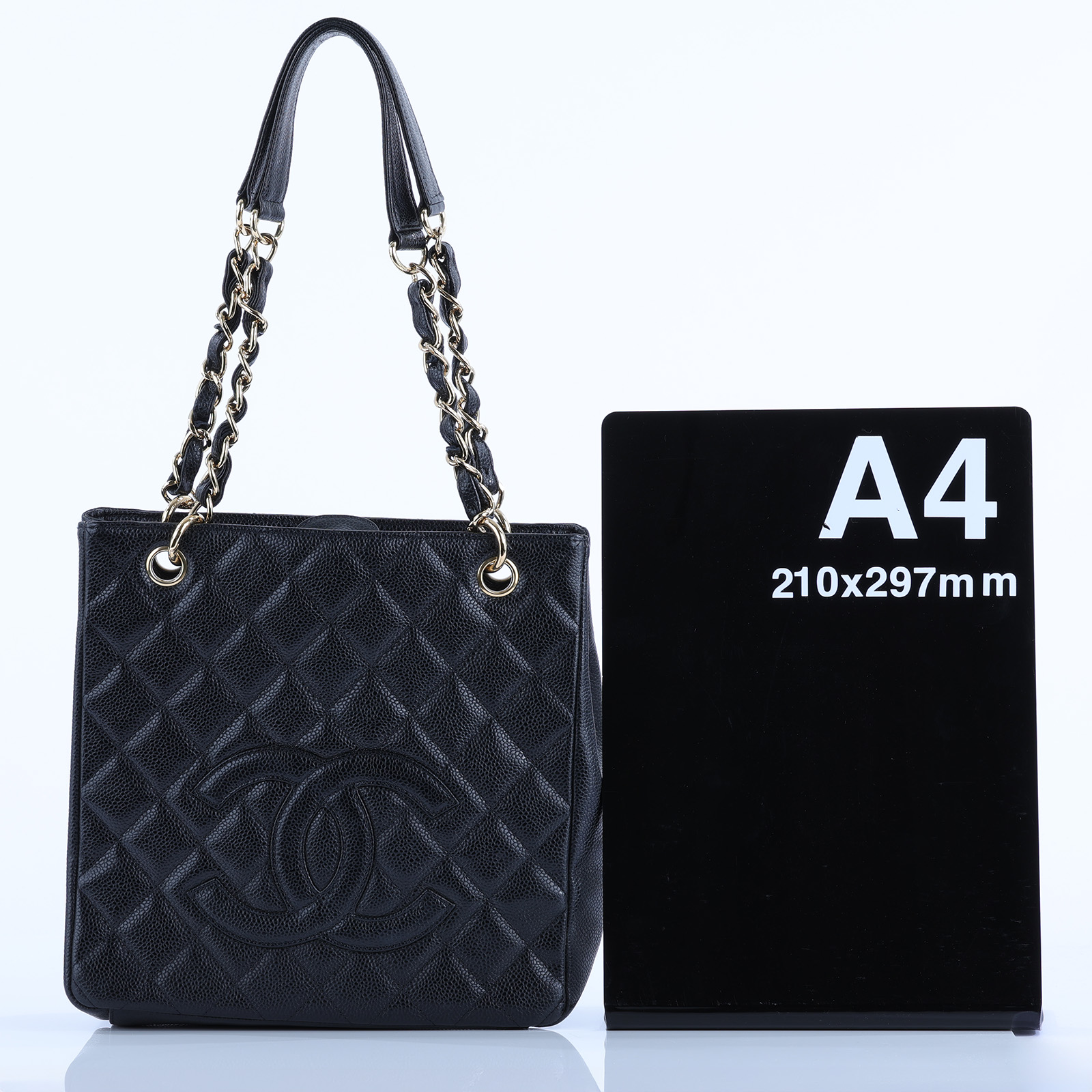 香奈兒 CHANEL PST Petite Shopping Tote CC Logo 菱格 荔枝紋 肩背 托特包 A20994 8開黑金荔枝PST托特包 防塵袋/保證卡