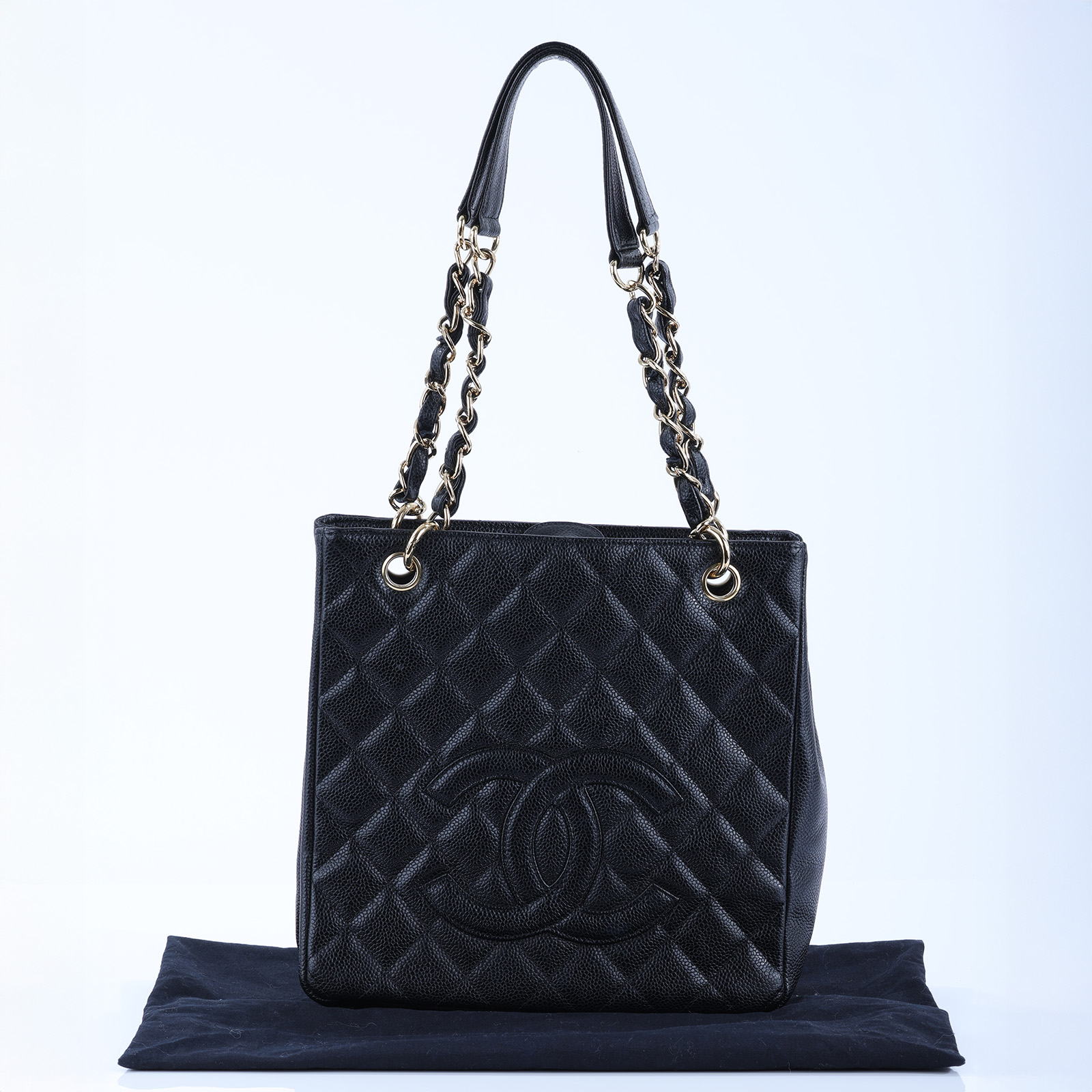 香奈兒 CHANEL PST Petite Shopping Tote CC Logo 菱格 荔枝紋 肩背 托特包 A20994 8開黑金荔枝PST托特包 防塵袋/保證卡