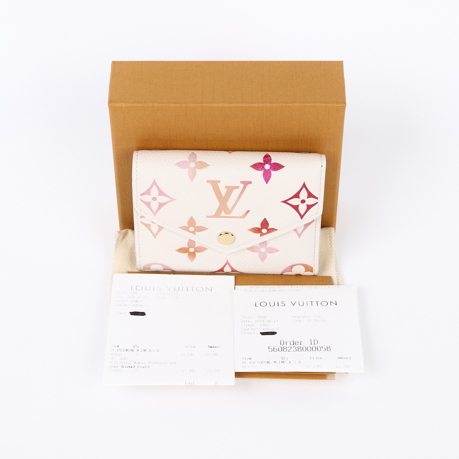 路易威登 LOUIS VUITTON Victorine 錢包 短夾 M83507 晶片款 白粉三折短夾 原廠盒子/防塵袋/購買證明