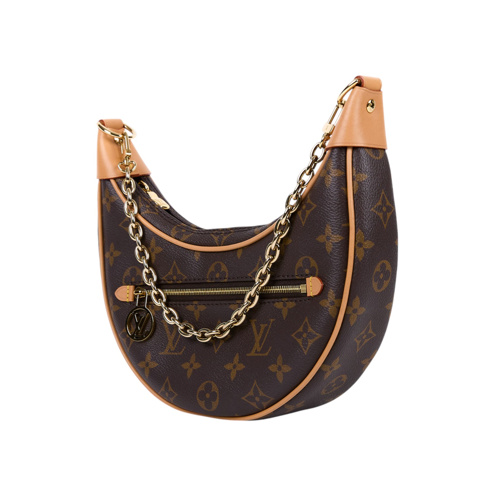 路易威登 LOUIS VUITTON Loop 半月 法棍包 豌豆包 老花 腋下單肩包 M81098 晶片款 原花LOOP彎月包 PM 原廠盒子/防塵袋