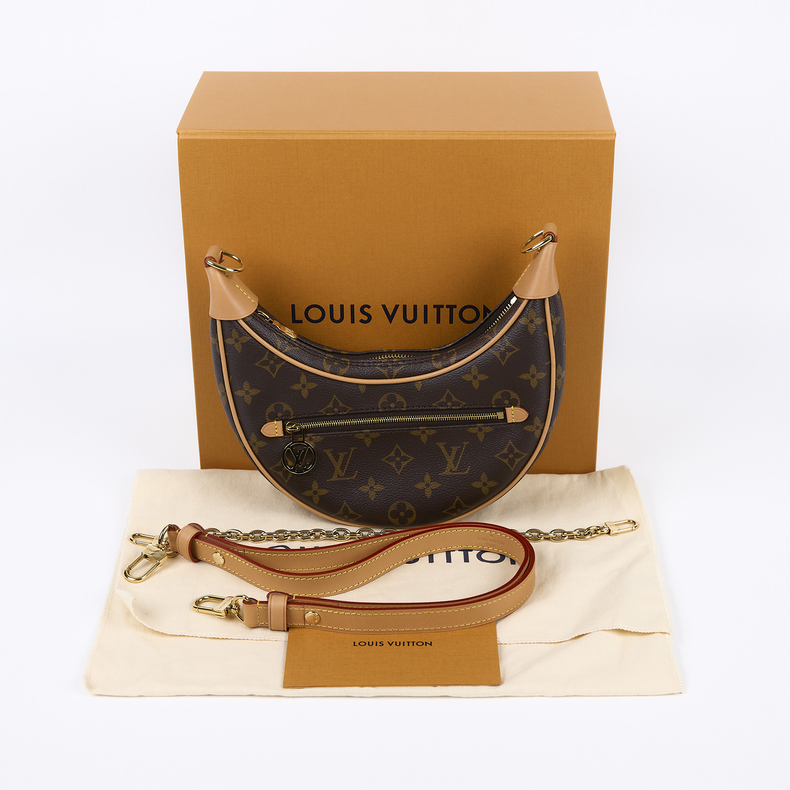 路易威登 LOUIS VUITTON Loop 半月 法棍包 豌豆包 老花 腋下單肩包 M81098 晶片款 原花LOOP彎月包 PM 原廠盒子/防塵袋