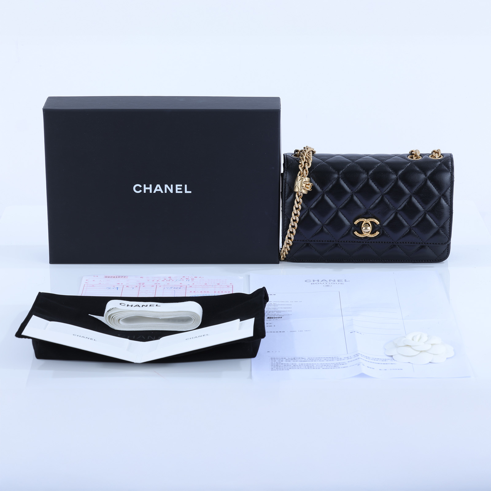 香奈兒 CHANEL 19 金球 WOC 口蓋包 AP3043 B09209 黑菱格金球小羊皮WOC翻蓋鍊包 原廠盒子/防塵袋/購買證明影本