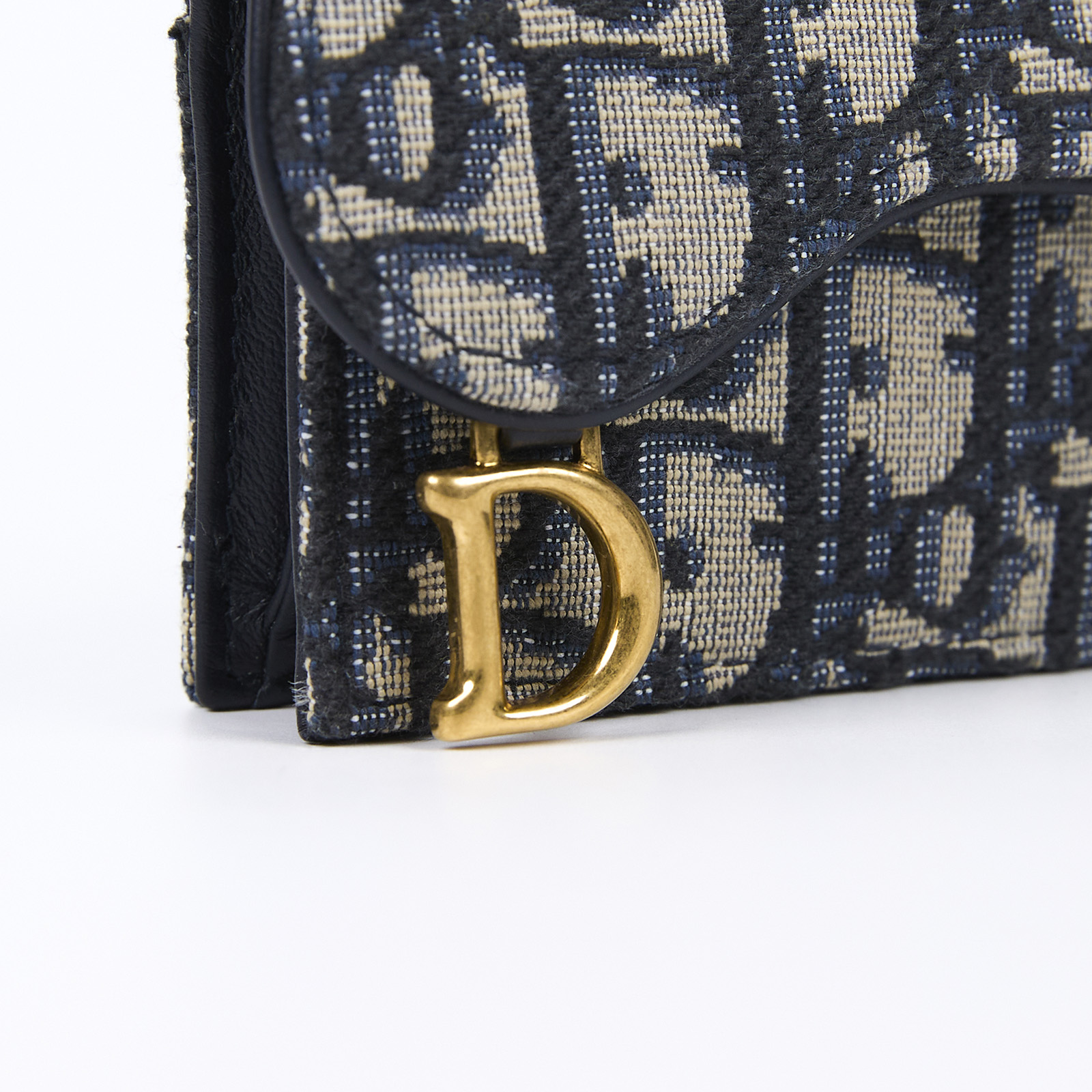 迪奧 CHRISTIAN DIOR Saddle 翻蓋卡片套 卡夾 緹花 S5611CTZQ 藍saddle卡包 防塵袋/原廠盒子/購買證明
