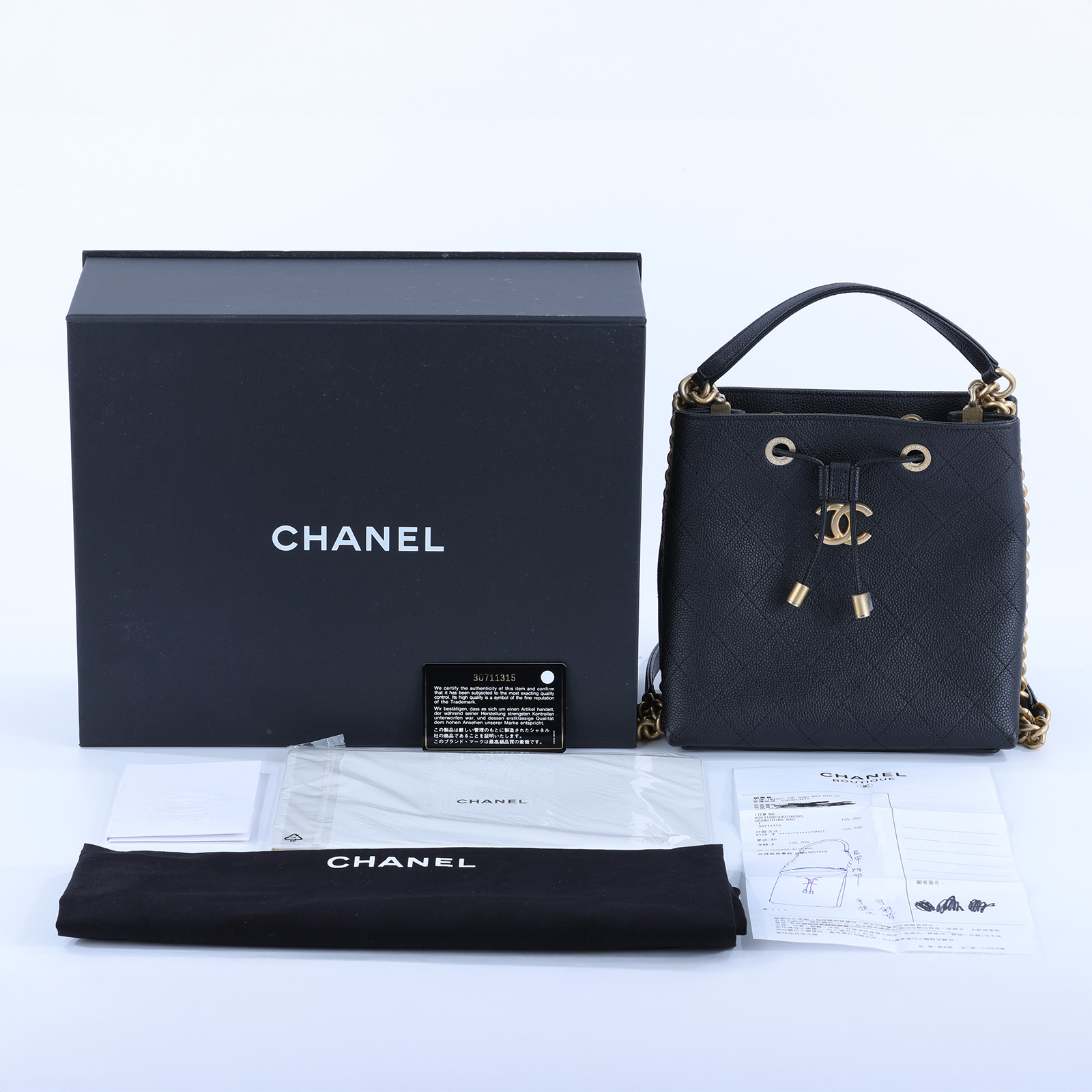 香奈兒 CHANEL 手提 肩背包 AS0310 B04497 30開黑金荔枝牛水桶包 原廠盒子/防塵袋/保證卡/購買證明