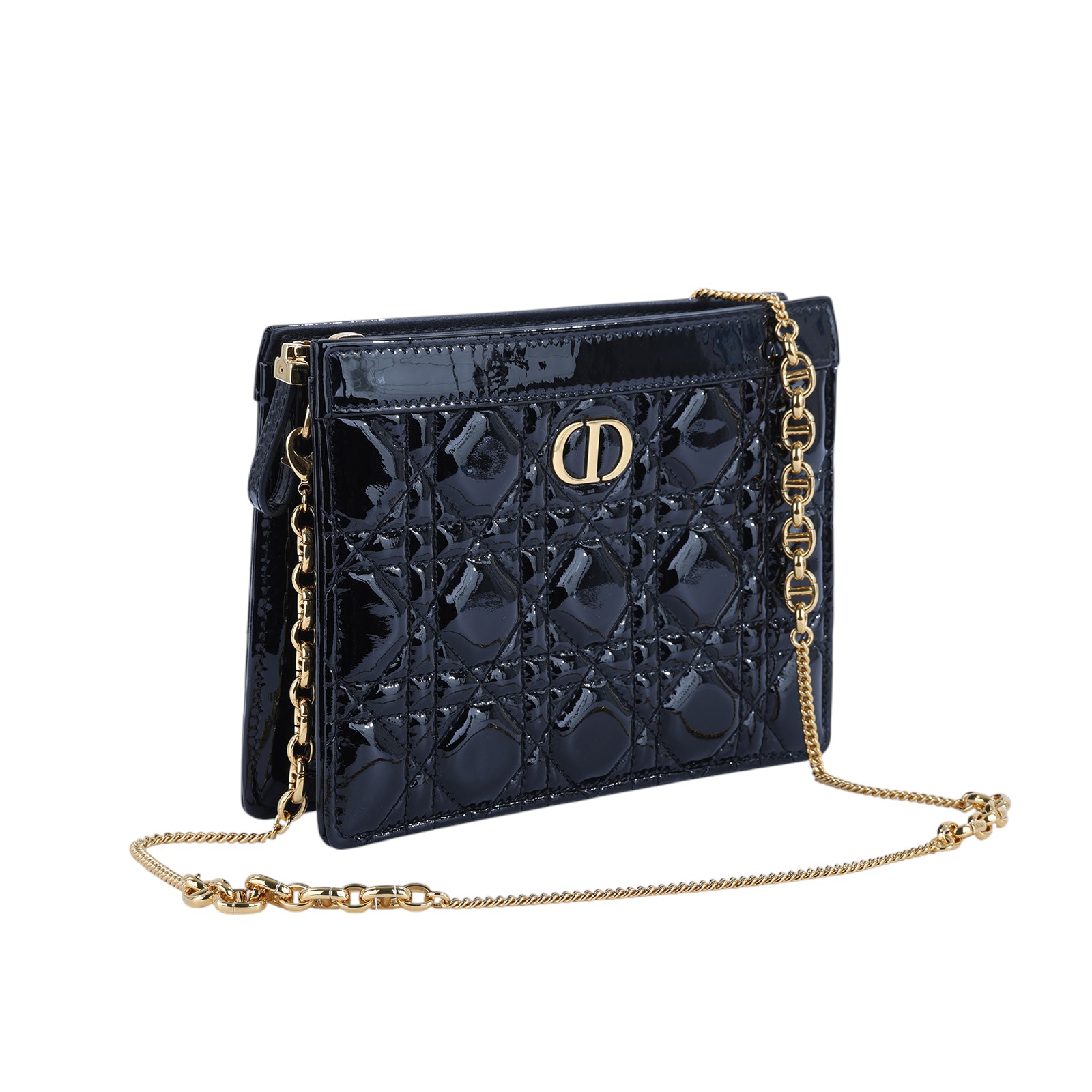迪奧 CHRISTIAN DIOR Caro Pouch With Chain 拉鍊 鏈帶包 漆皮 S5106UWFQ 黑漆皮CARO鍊包 防塵袋