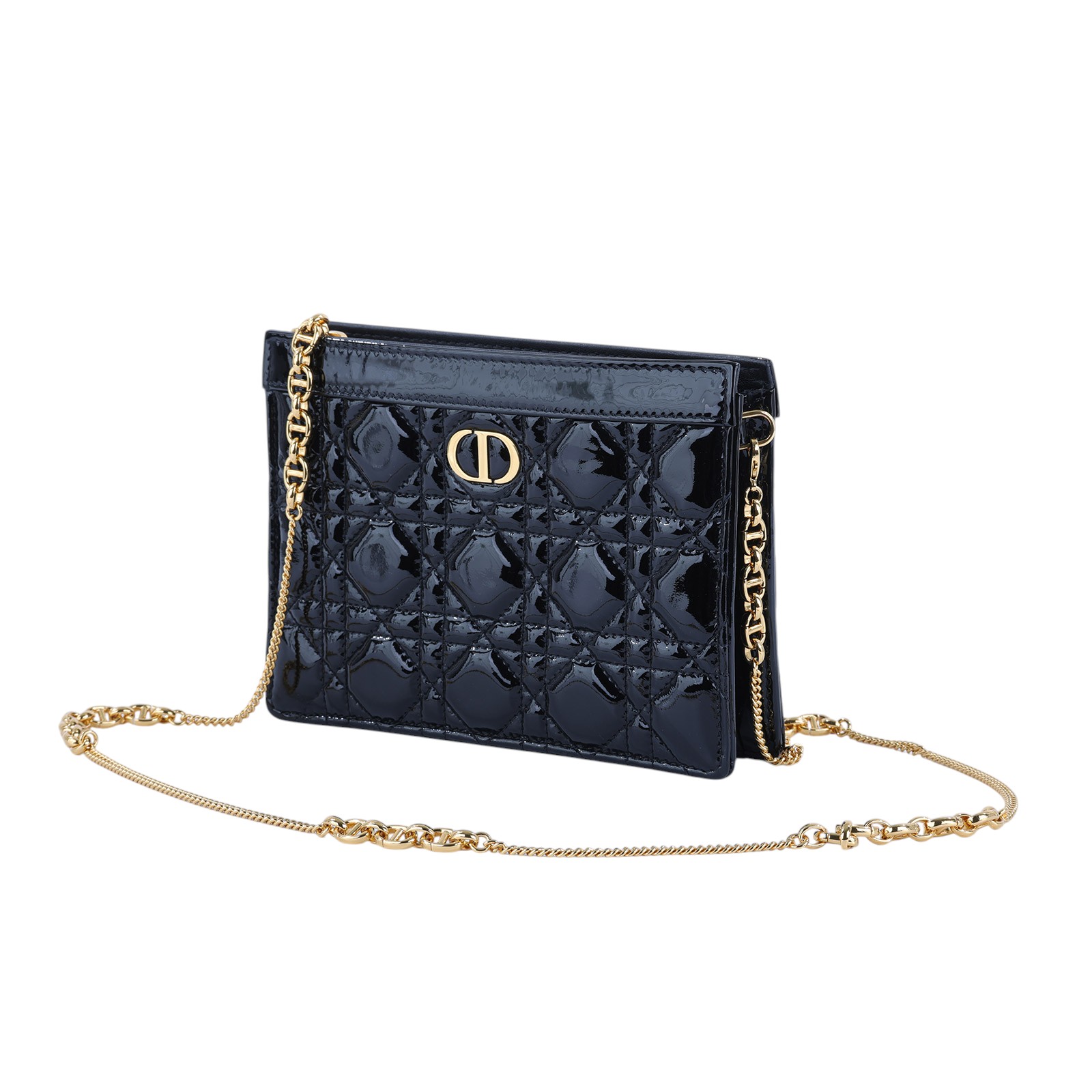 迪奧 CHRISTIAN DIOR Caro Pouch With Chain 拉鍊 鏈帶包 漆皮 S5106UWFQ 黑漆皮CARO鍊包 防塵袋