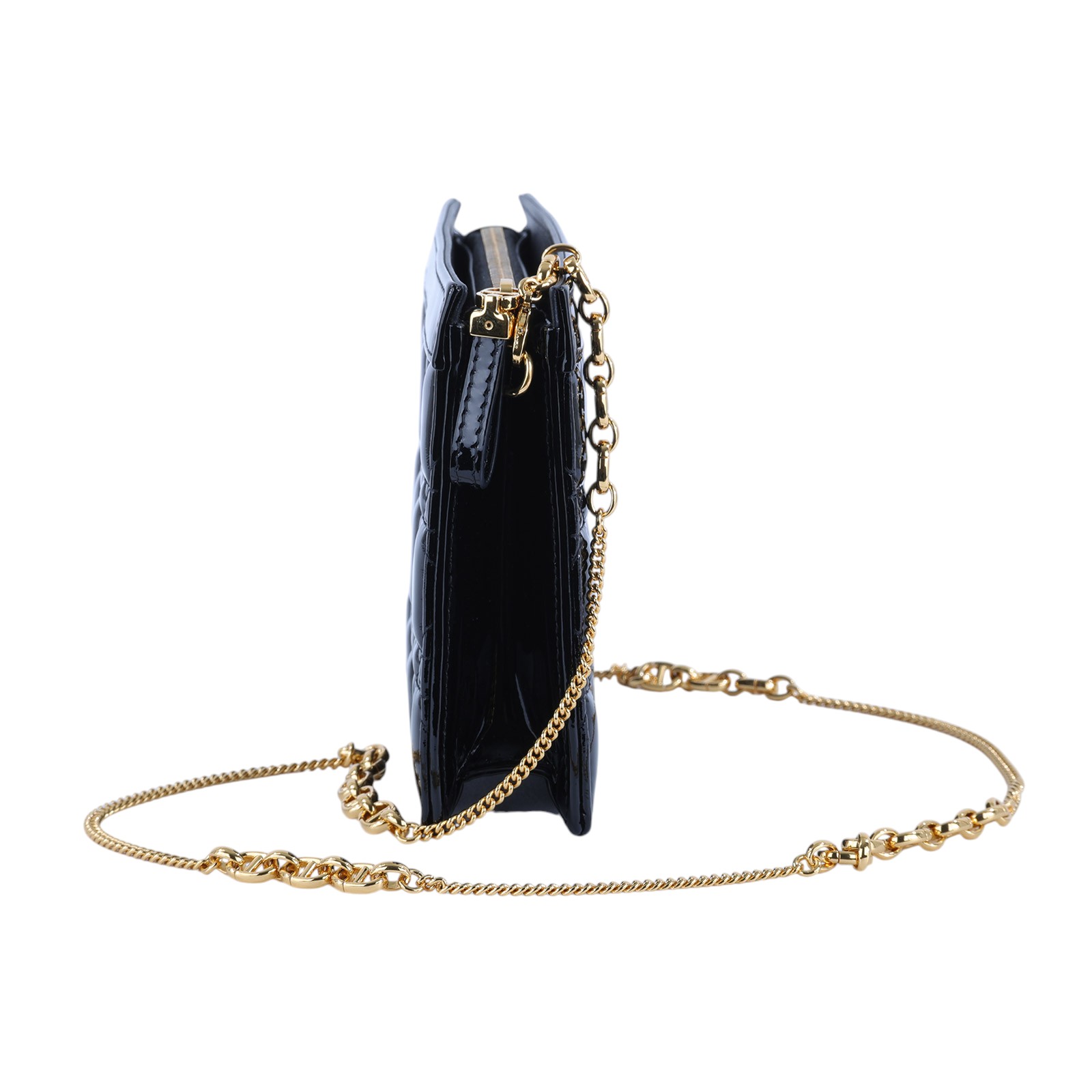 迪奧 CHRISTIAN DIOR Caro Pouch With Chain 拉鍊 鏈帶包 漆皮 S5106UWFQ 黑漆皮CARO鍊包 防塵袋
