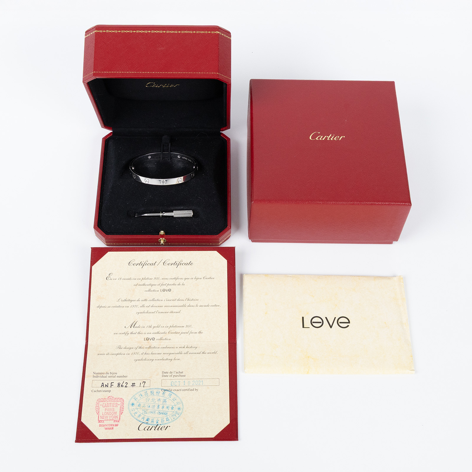 卡地亞 CARTIER Love 手環 經典款 4顆鑽石 B6035817 K18WG LOVE 4P手環 原廠盒子/保書