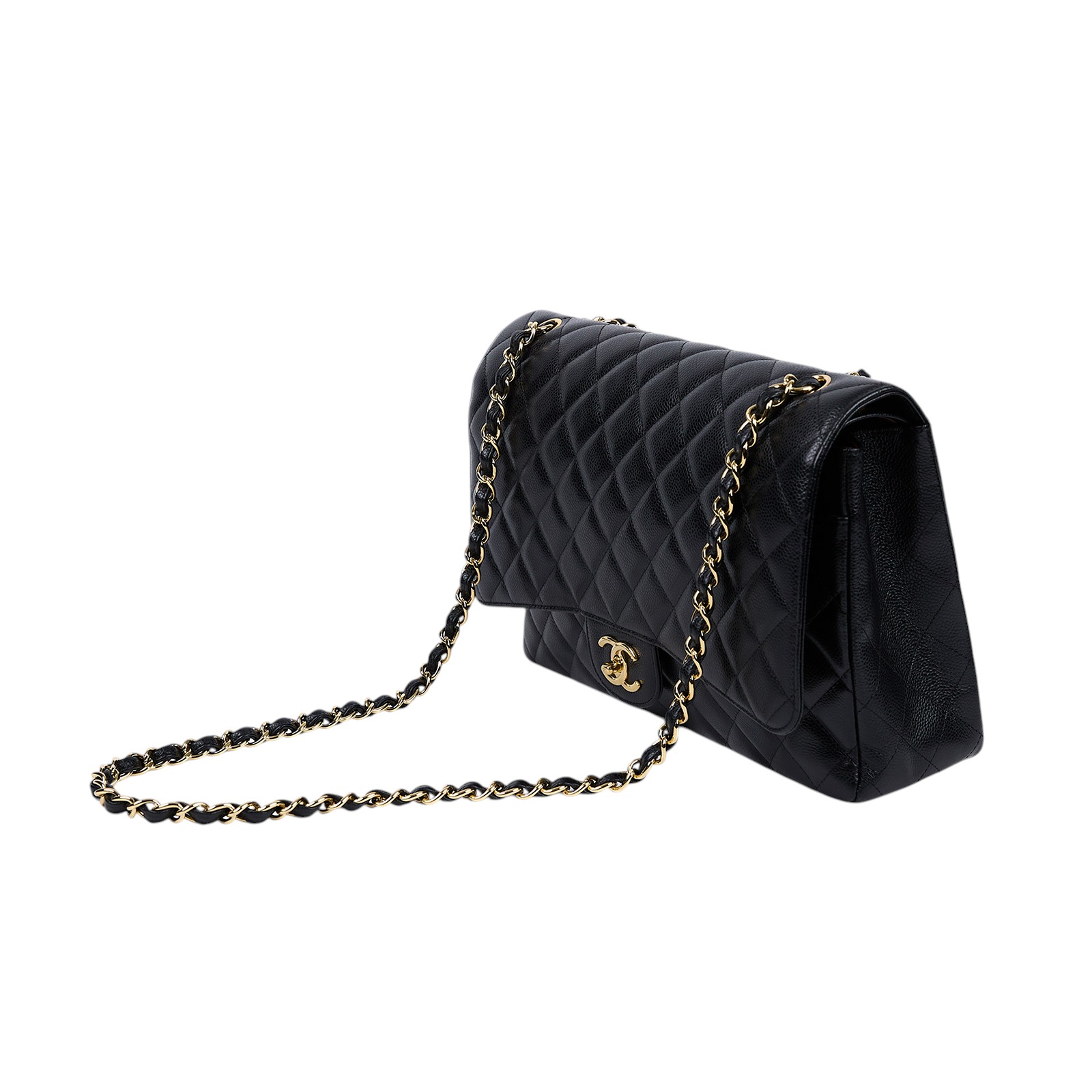 香奈兒 CHANEL COCO 34 MAXI 口蓋包  18開 黑色荔枝COCO34 MAXI 防塵袋/保證卡