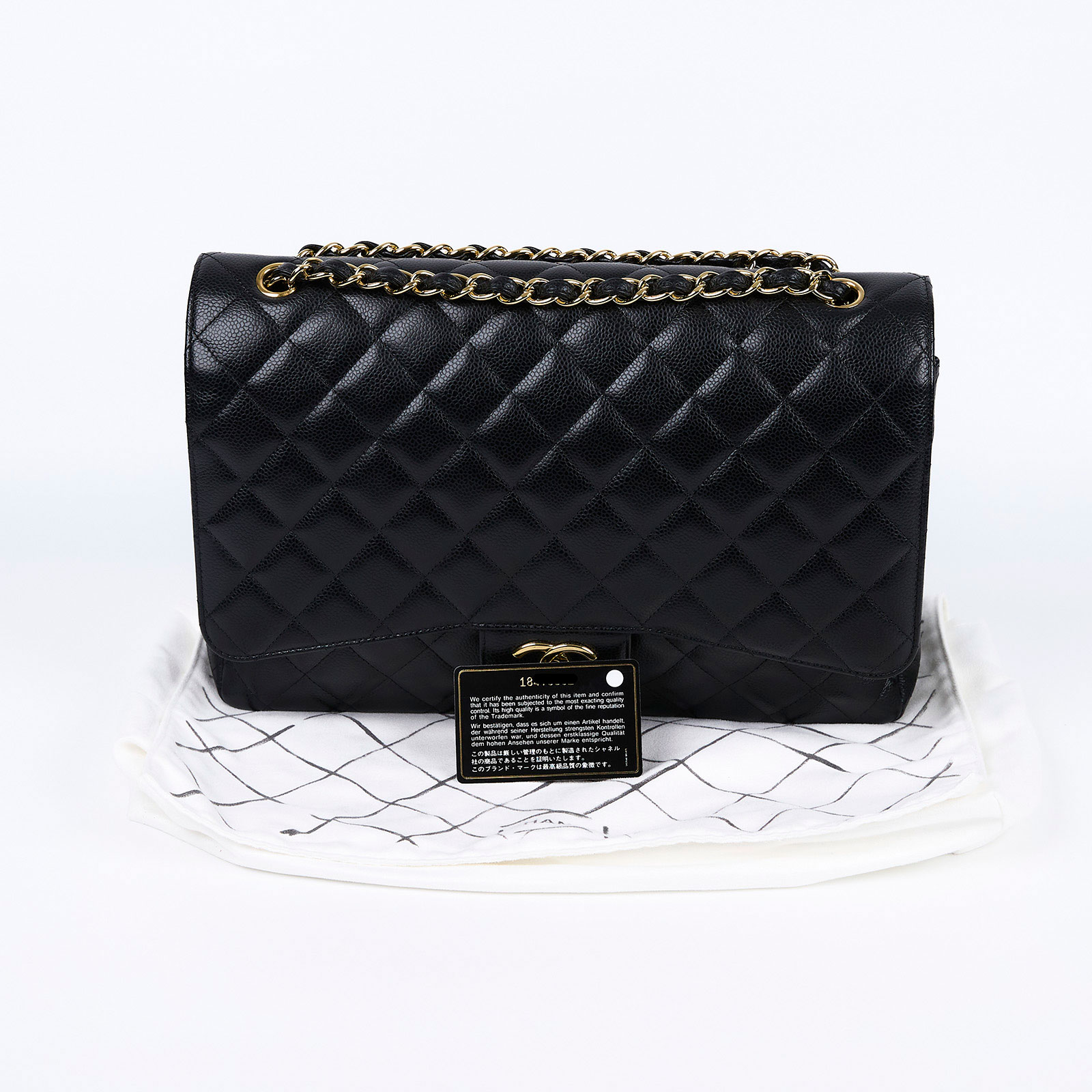 香奈兒 CHANEL COCO 34 MAXI 口蓋包  18開 黑色荔枝COCO34 MAXI 防塵袋/保證卡