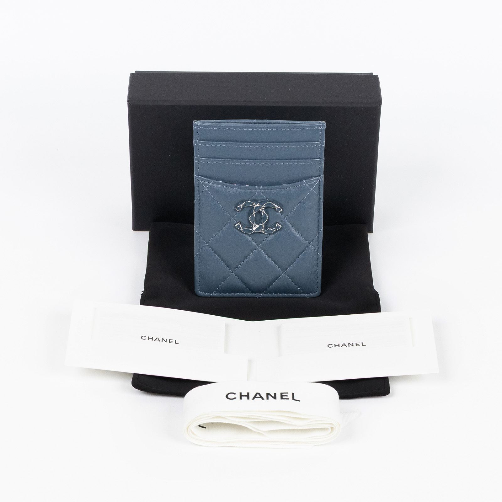 香奈兒 CHANEL 卡夾  晶片款 藍綠羊直立卡夾 原廠盒子/防塵袋