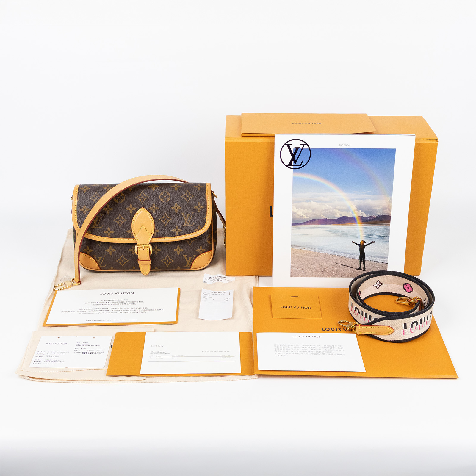 路易威登 LOUIS VUITTON Diane 腋下包法棍 單肩背包 經典帆布 M45985 晶片款 棕原花DIANE法棍包 原廠盒子/防塵袋