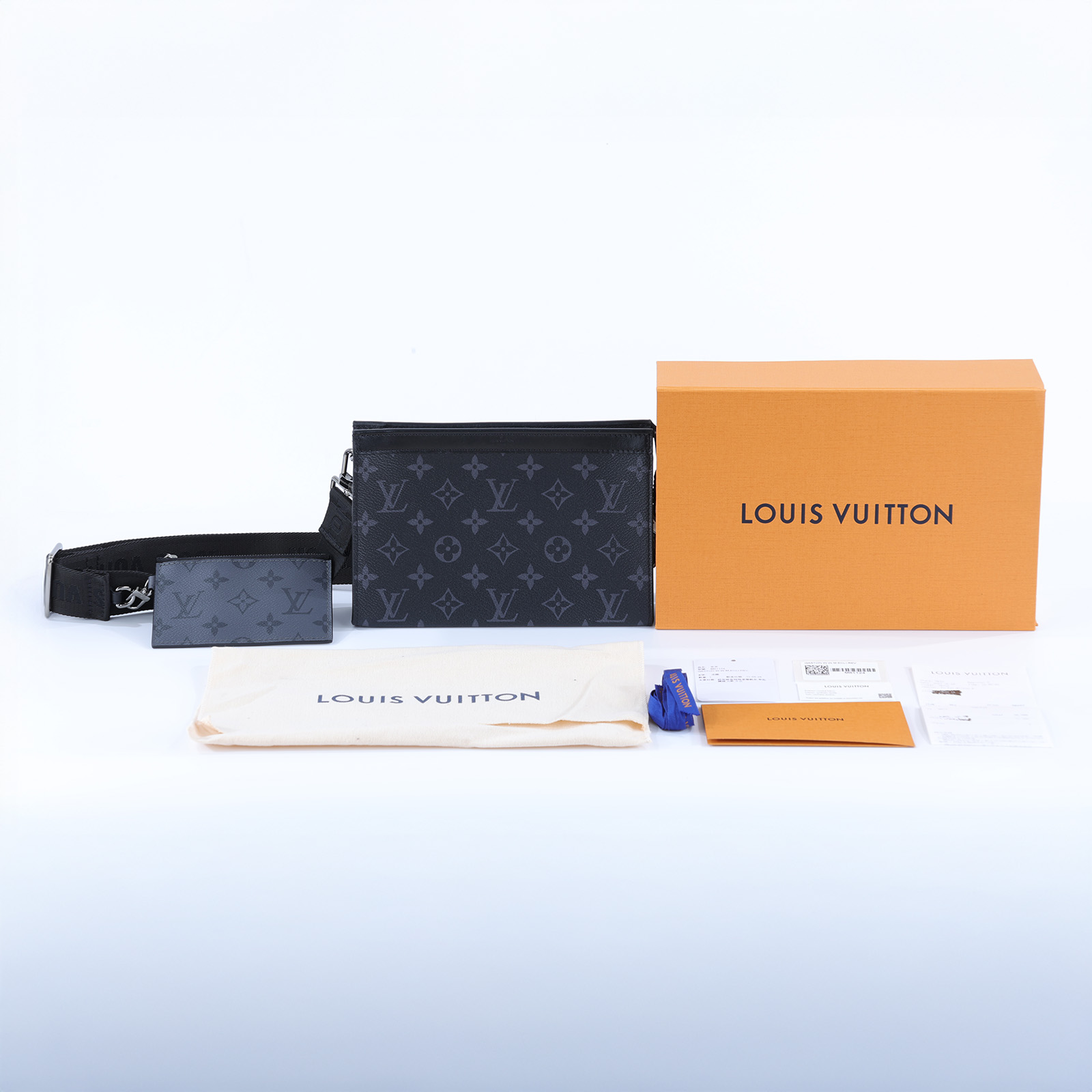 路易威登 LOUIS VUITTON Gaston 隨身錢包 肩背 Eclipse Reverse塗層帆布 黑色 M81124 晶片款  原廠盒子/防塵袋/購買證明