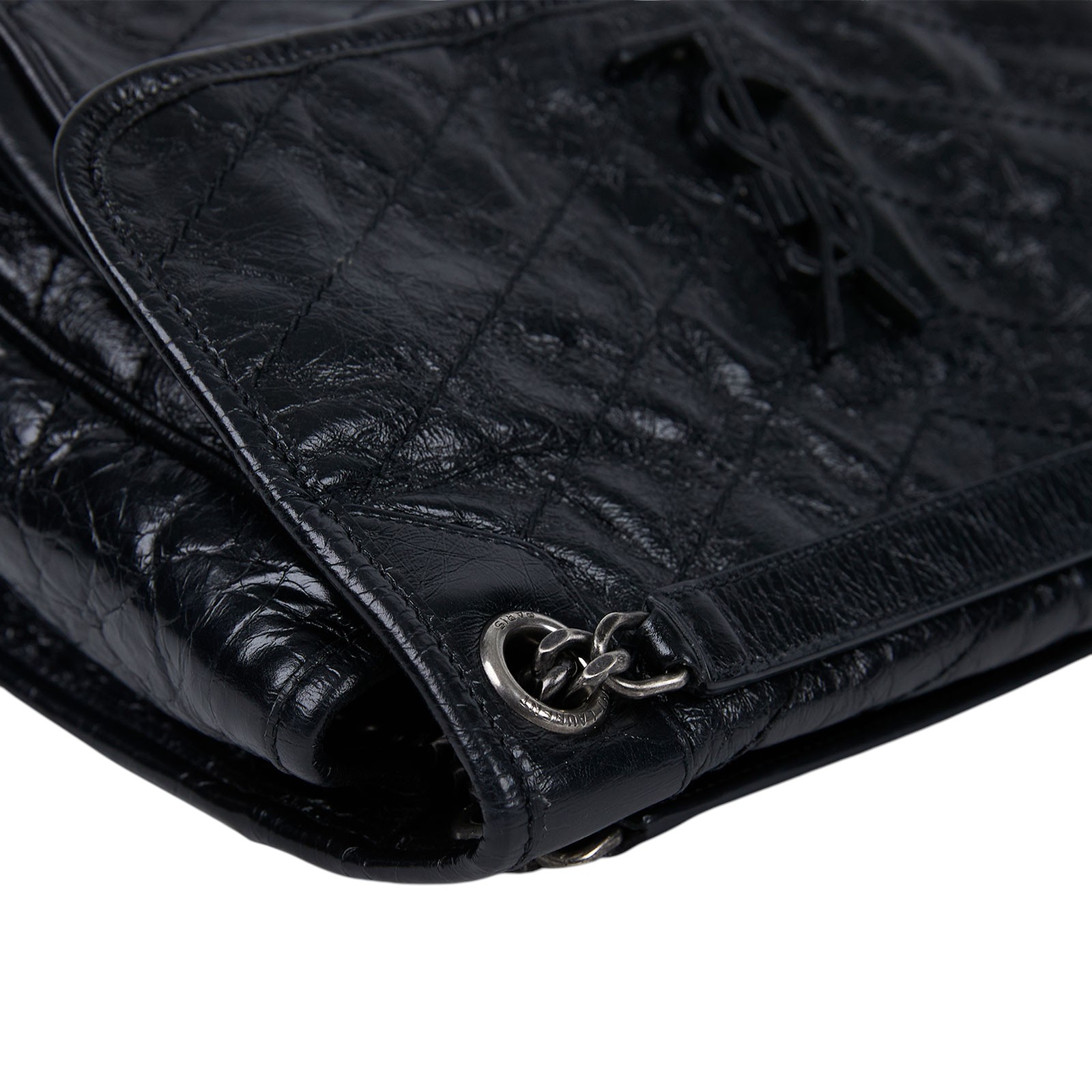 聖羅蘭 YSL SAINT LAURENT NIKI  復古皮革 山型紋 翻蓋 肩背包 中型 4988940EN04 黑NIKI MEDIUM 無附屬品