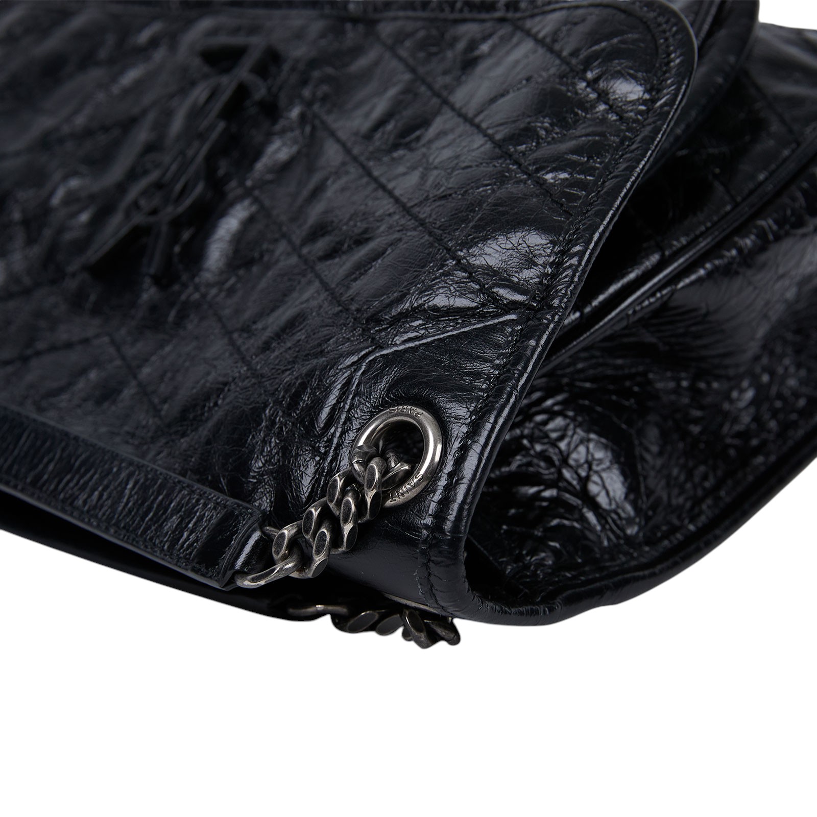 聖羅蘭 YSL SAINT LAURENT NIKI  復古皮革 山型紋 翻蓋 肩背包 中型 4988940EN04 黑NIKI MEDIUM 無附屬品