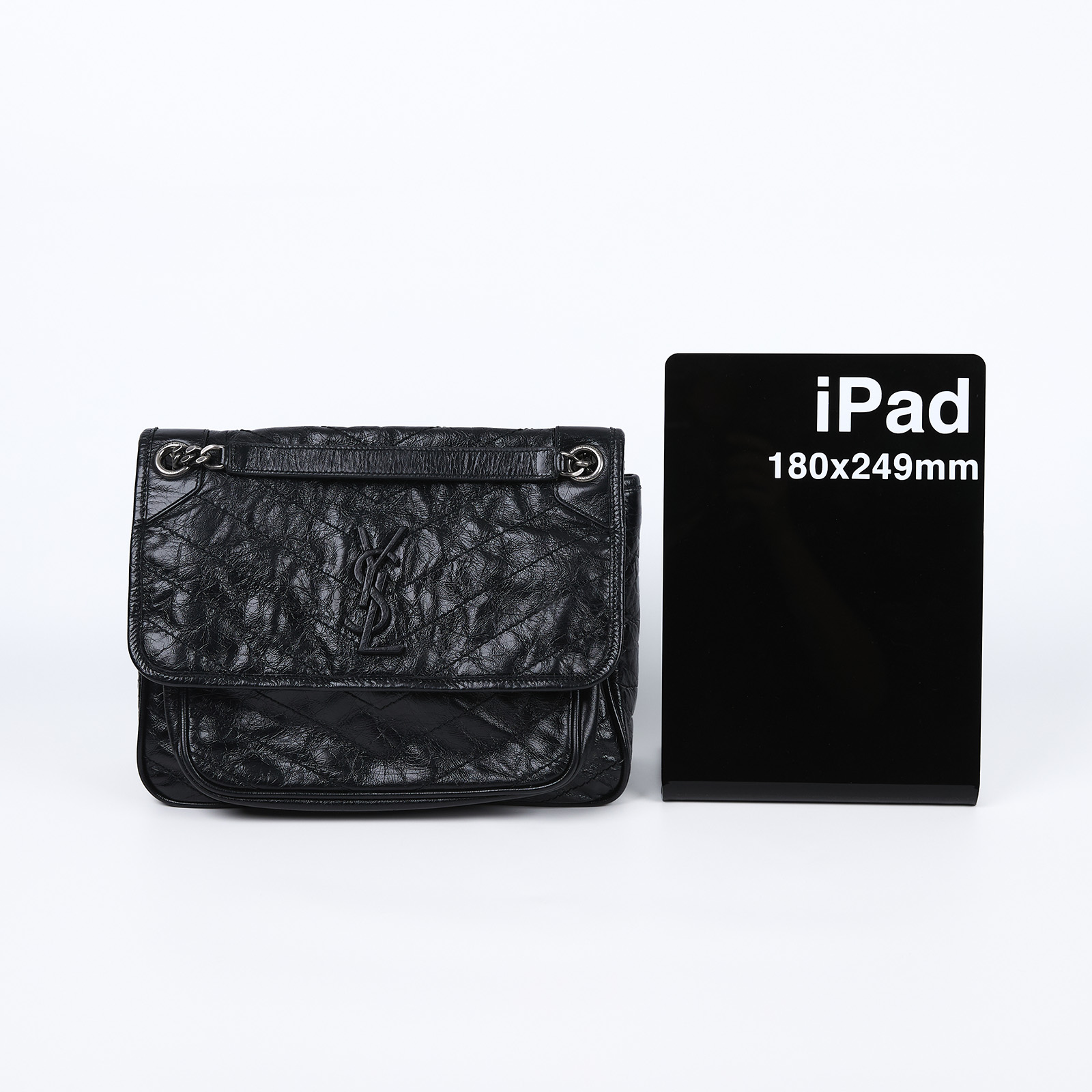 聖羅蘭 YSL SAINT LAURENT NIKI  復古皮革 山型紋 翻蓋 肩背包 中型 4988940EN04 黑NIKI MEDIUM 無附屬品