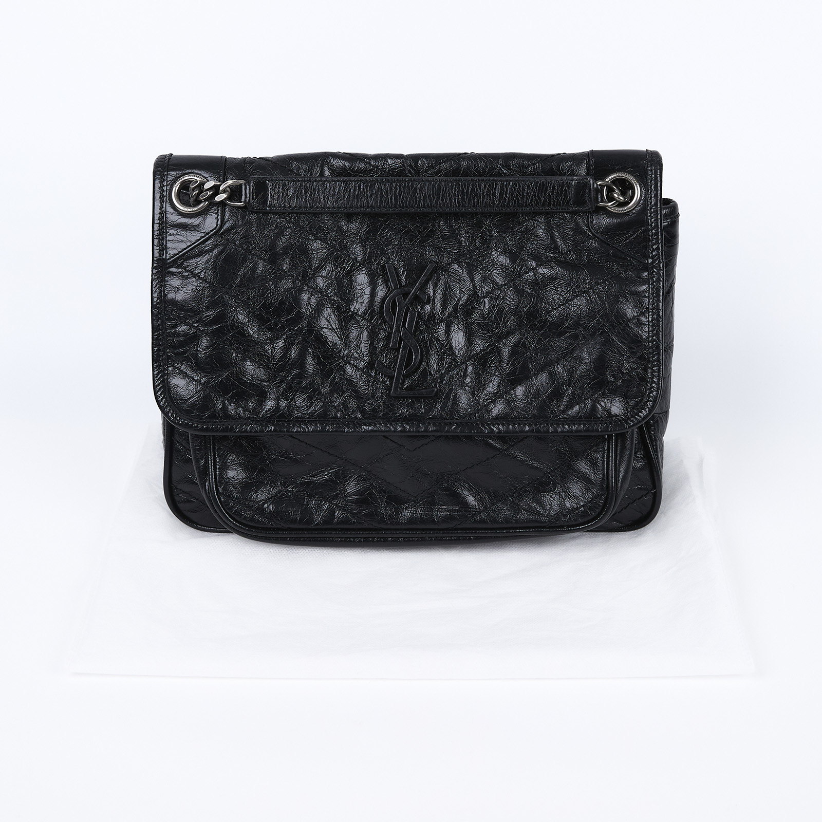 聖羅蘭 YSL SAINT LAURENT NIKI  復古皮革 山型紋 翻蓋 肩背包 中型 4988940EN04 黑NIKI MEDIUM 無附屬品